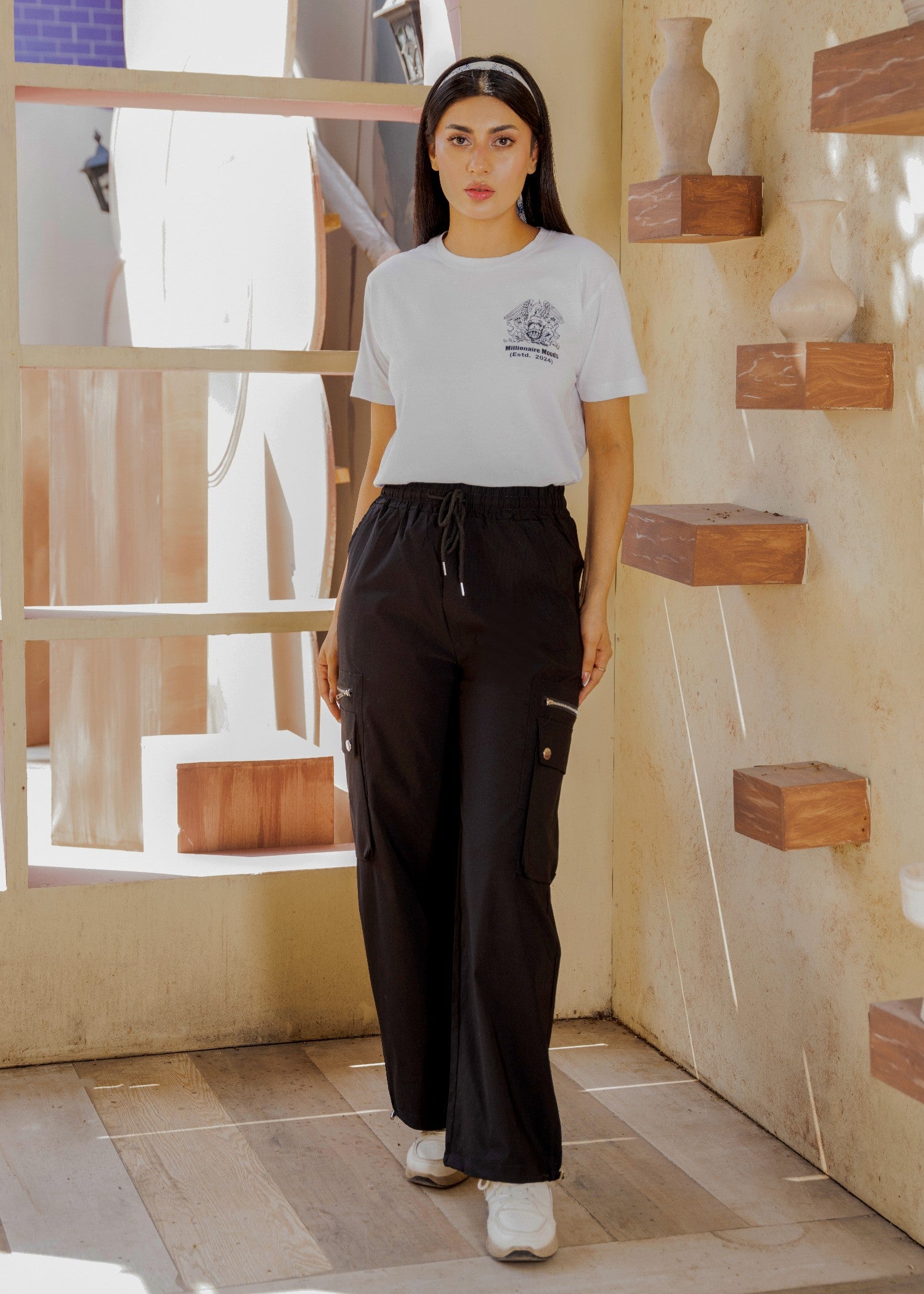 cotton Trousers in Black, jet black