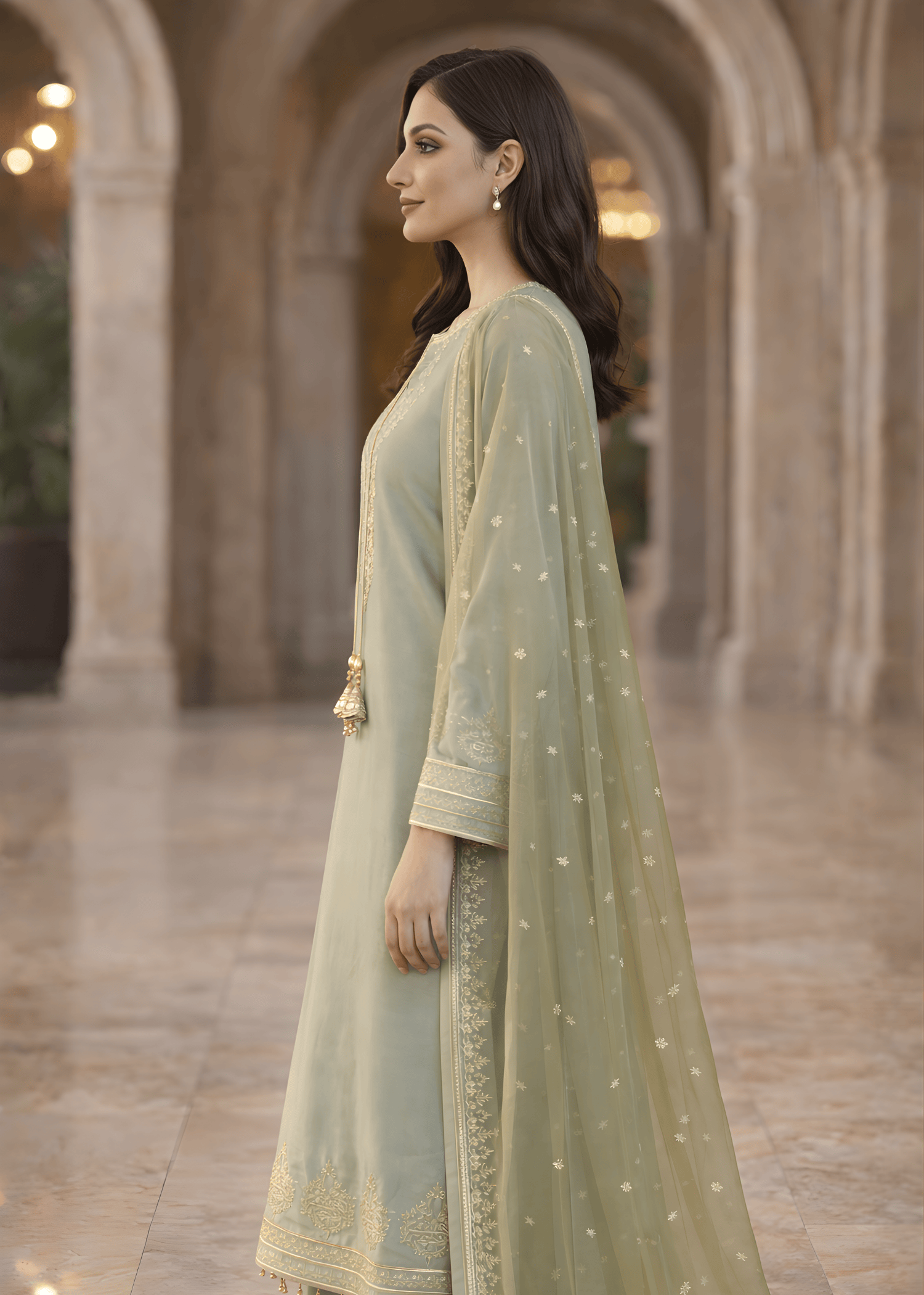 silk Kurta Set in Powder blue