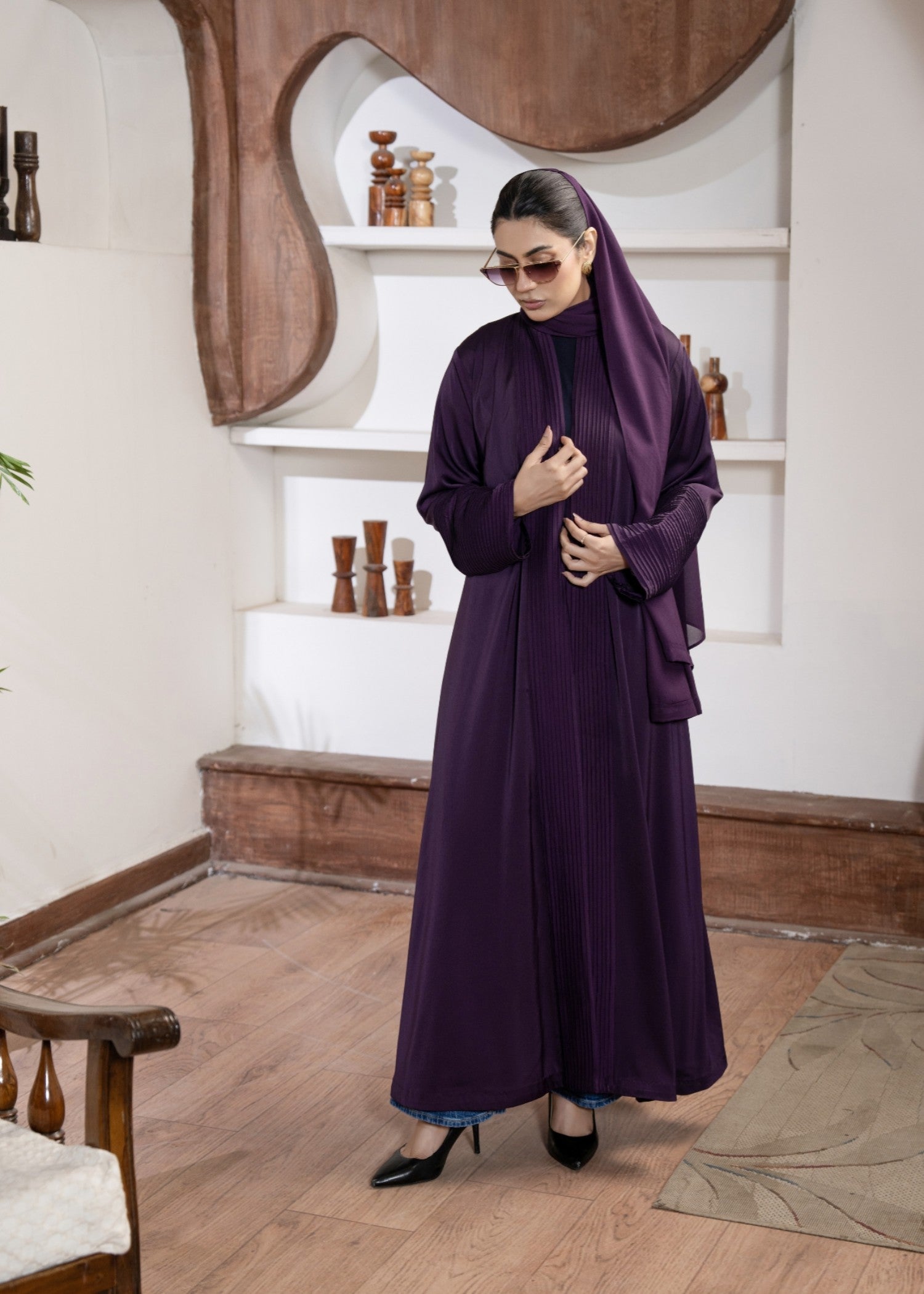 silk Abaya in Plum