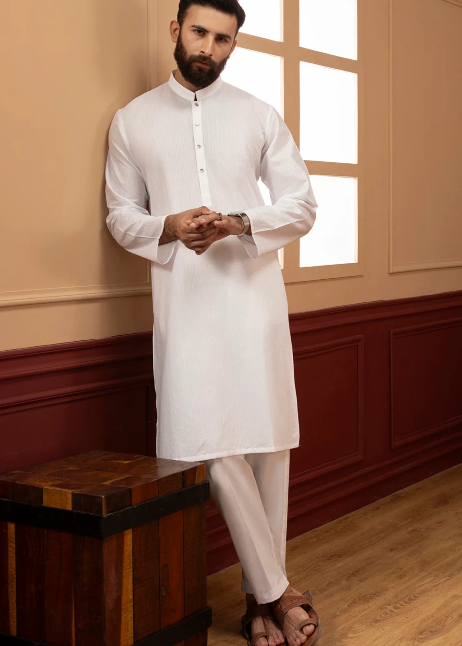 jacquard Kurta in White