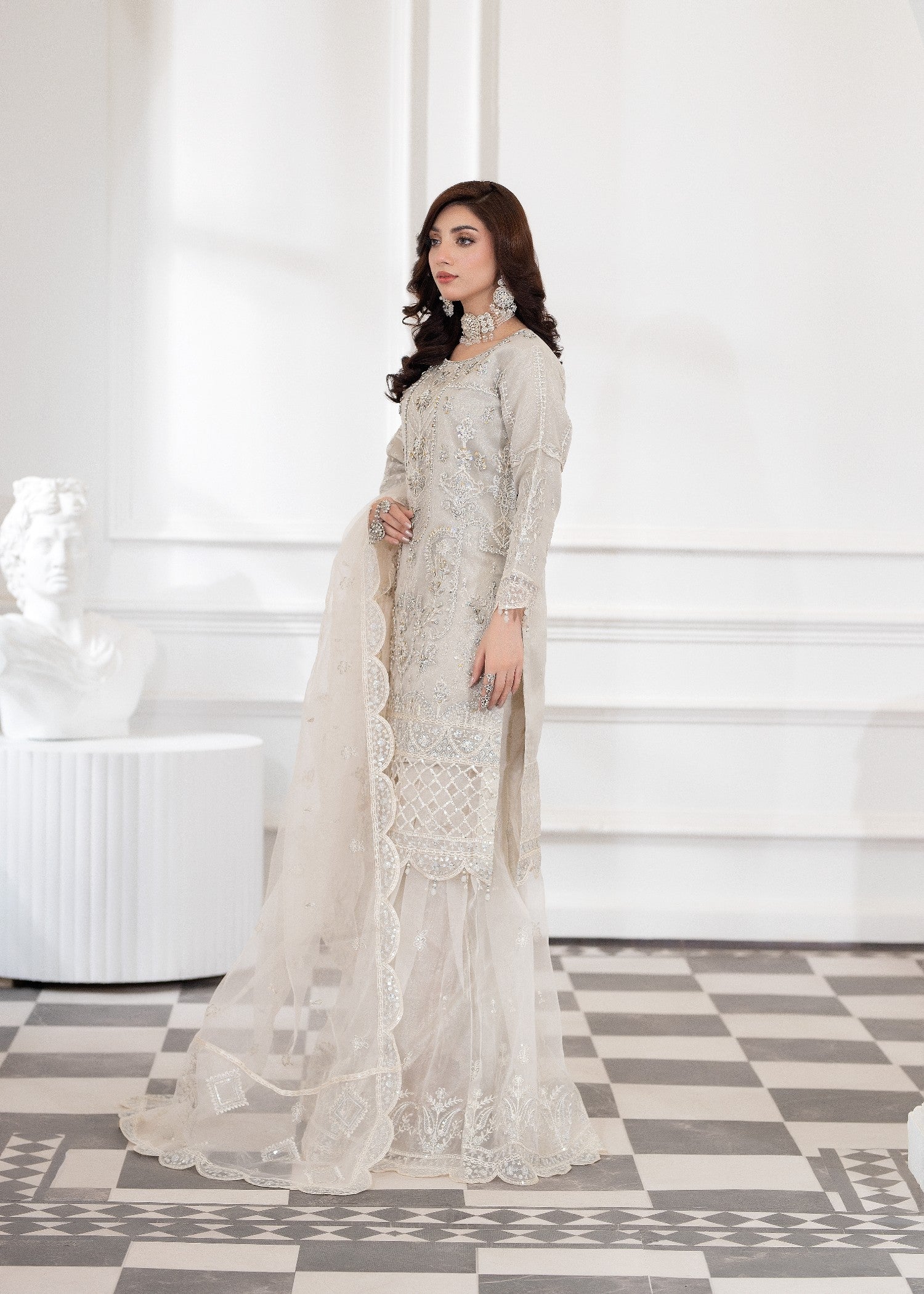 organza Sharara in Ivory