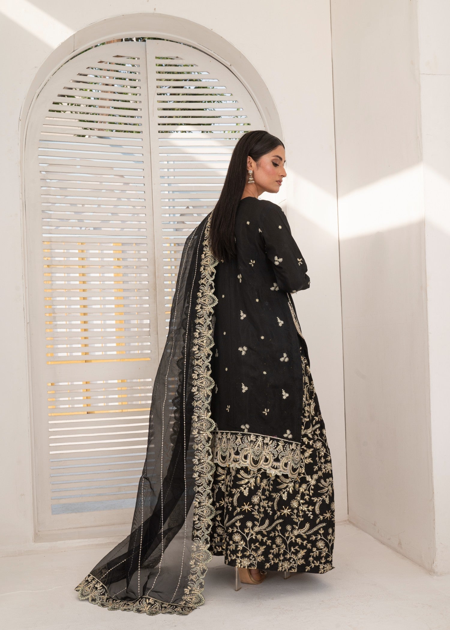 pk raw silk Sharara in Black