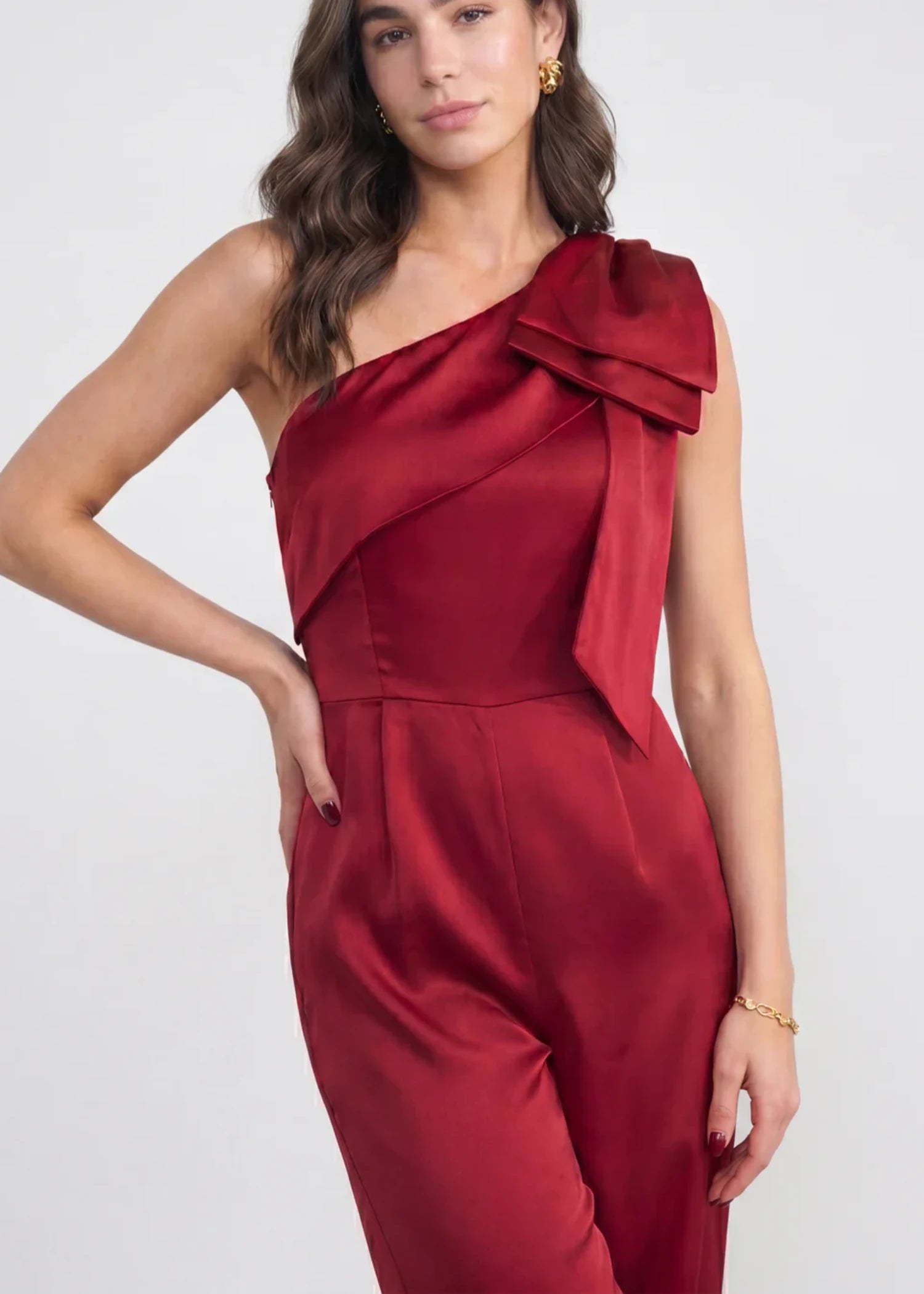polyester Jumpsuit in Maroon