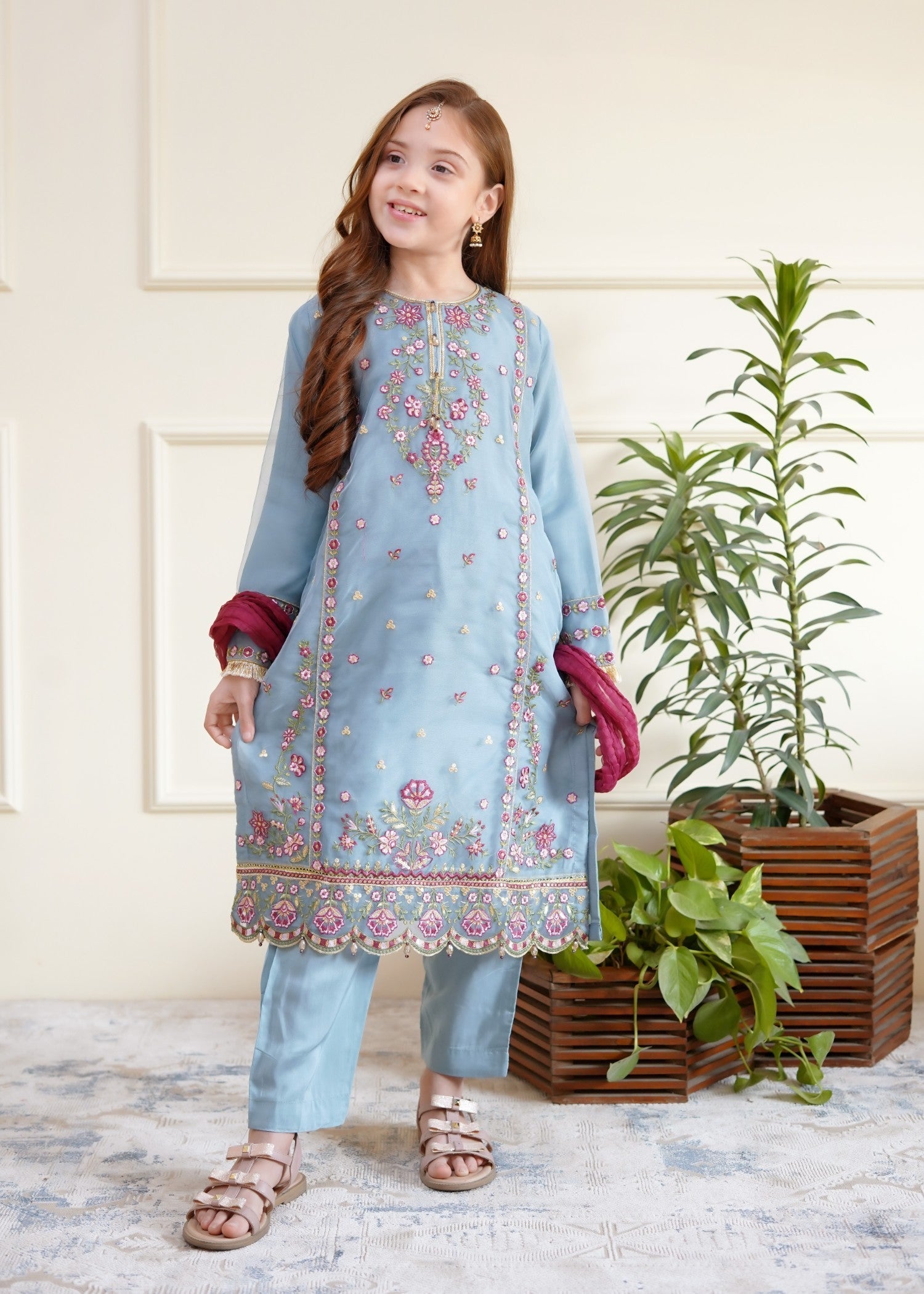 organza Kurta Set in Powder blue