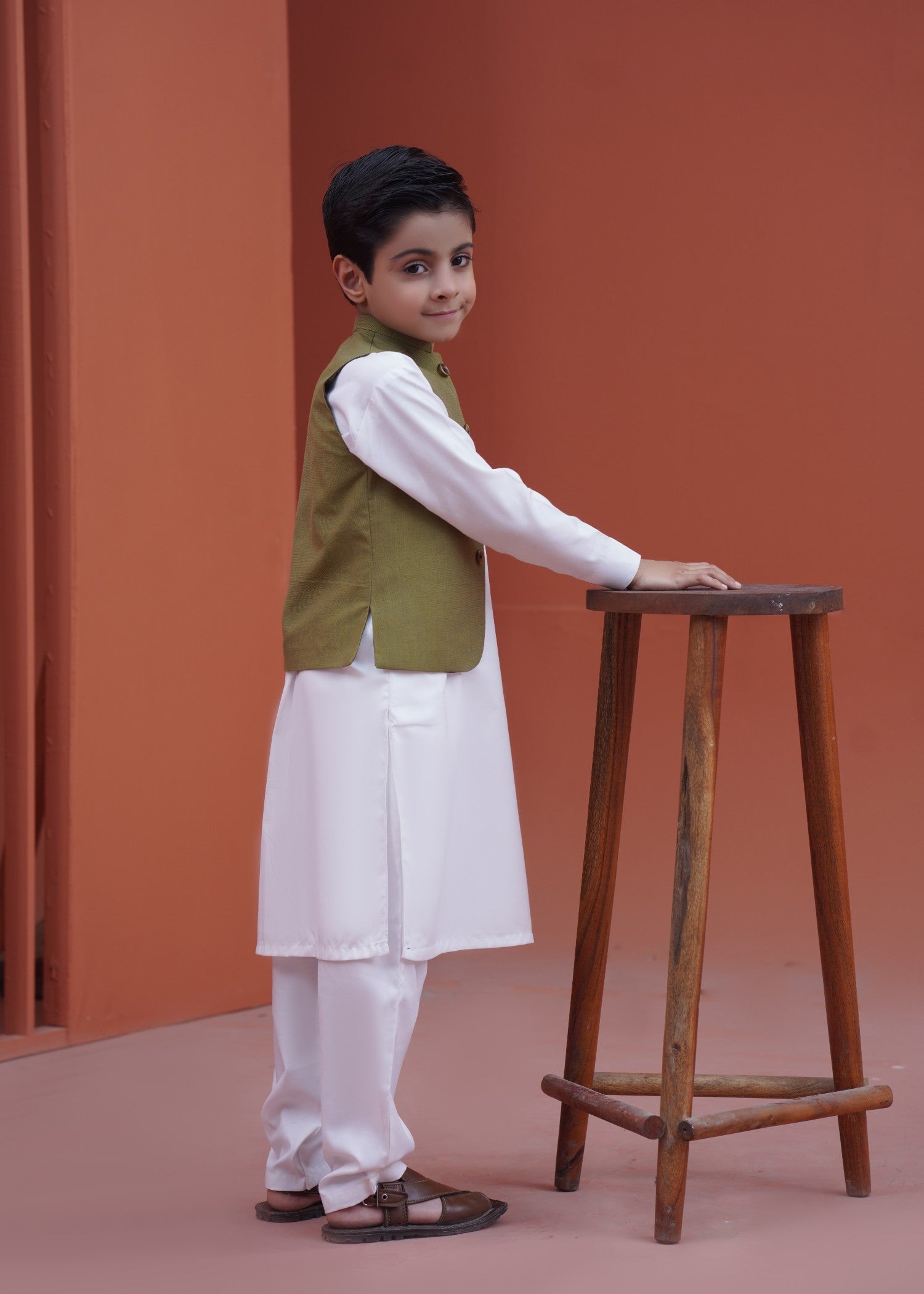 fine khaddar Waistcoat in Sage green