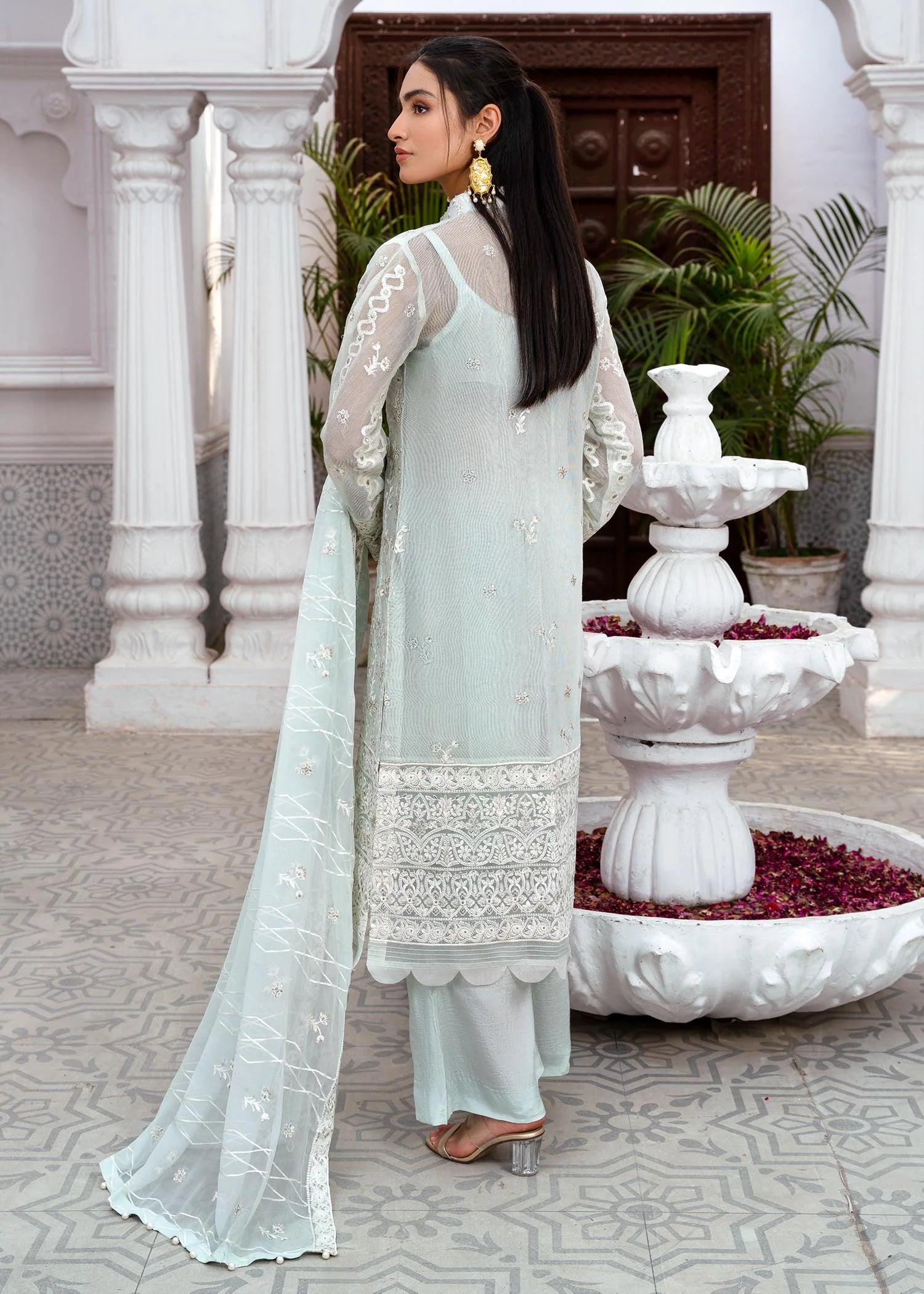 cotton net Kurta Set in Light cyan