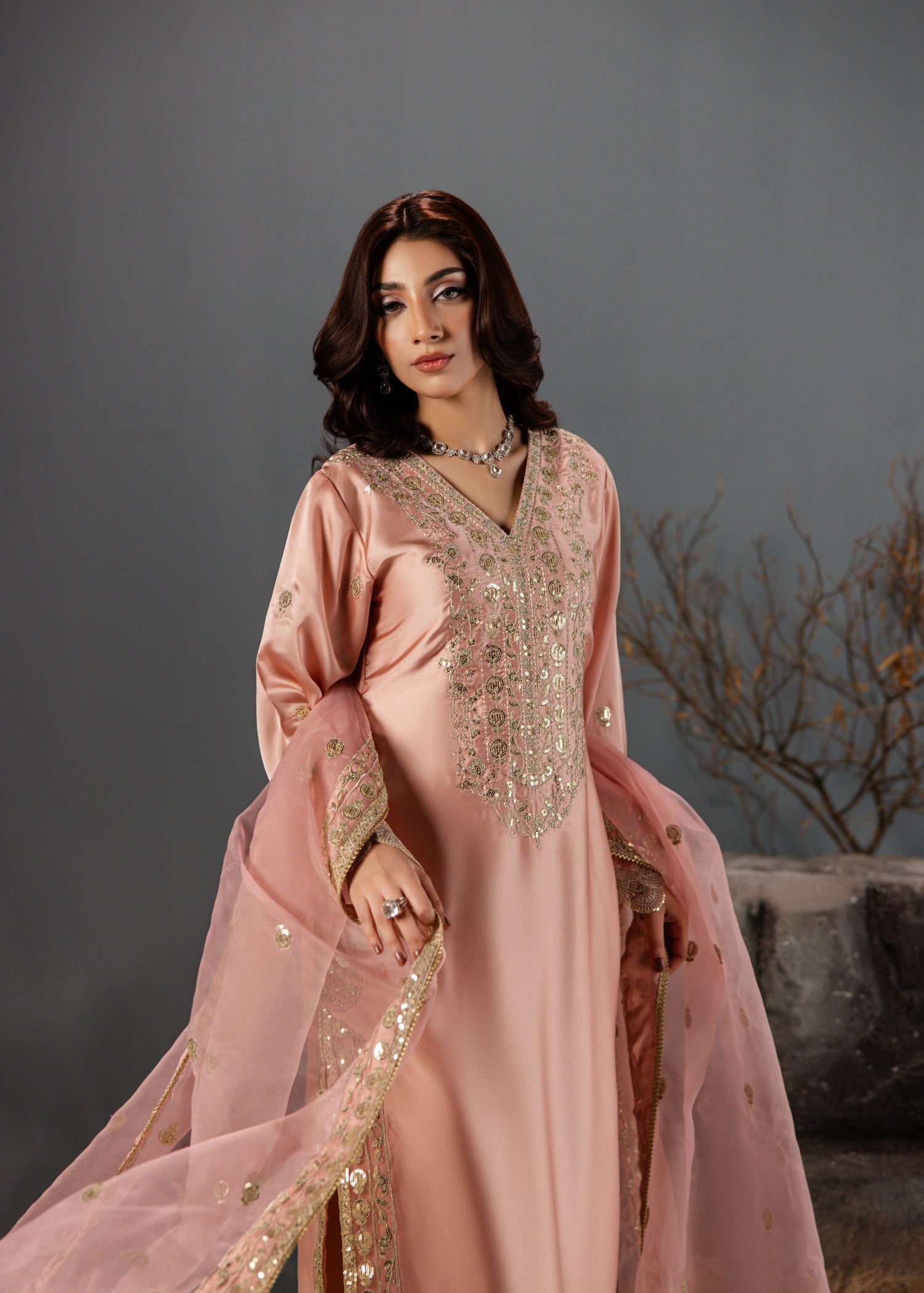 silk Kurta Set in Light pink
