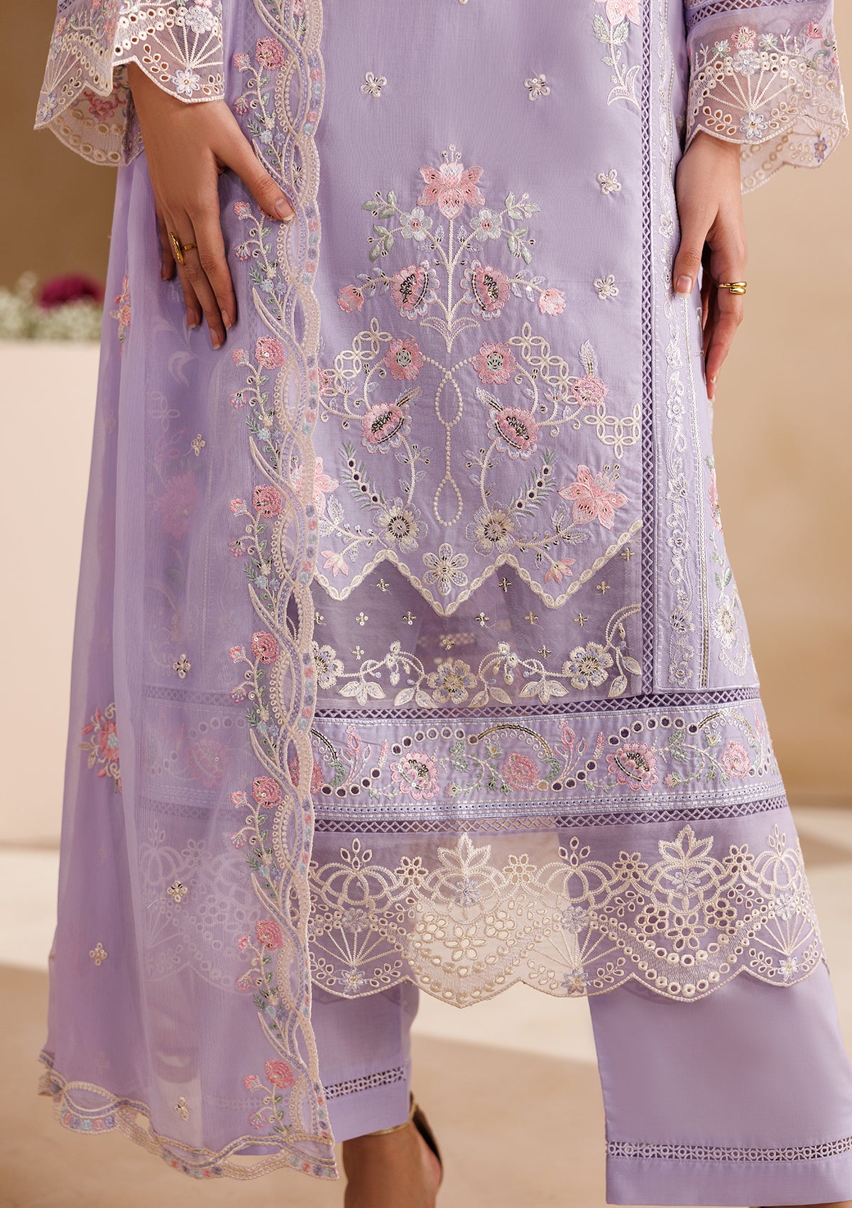 lawn Kurta Set in Purple ash