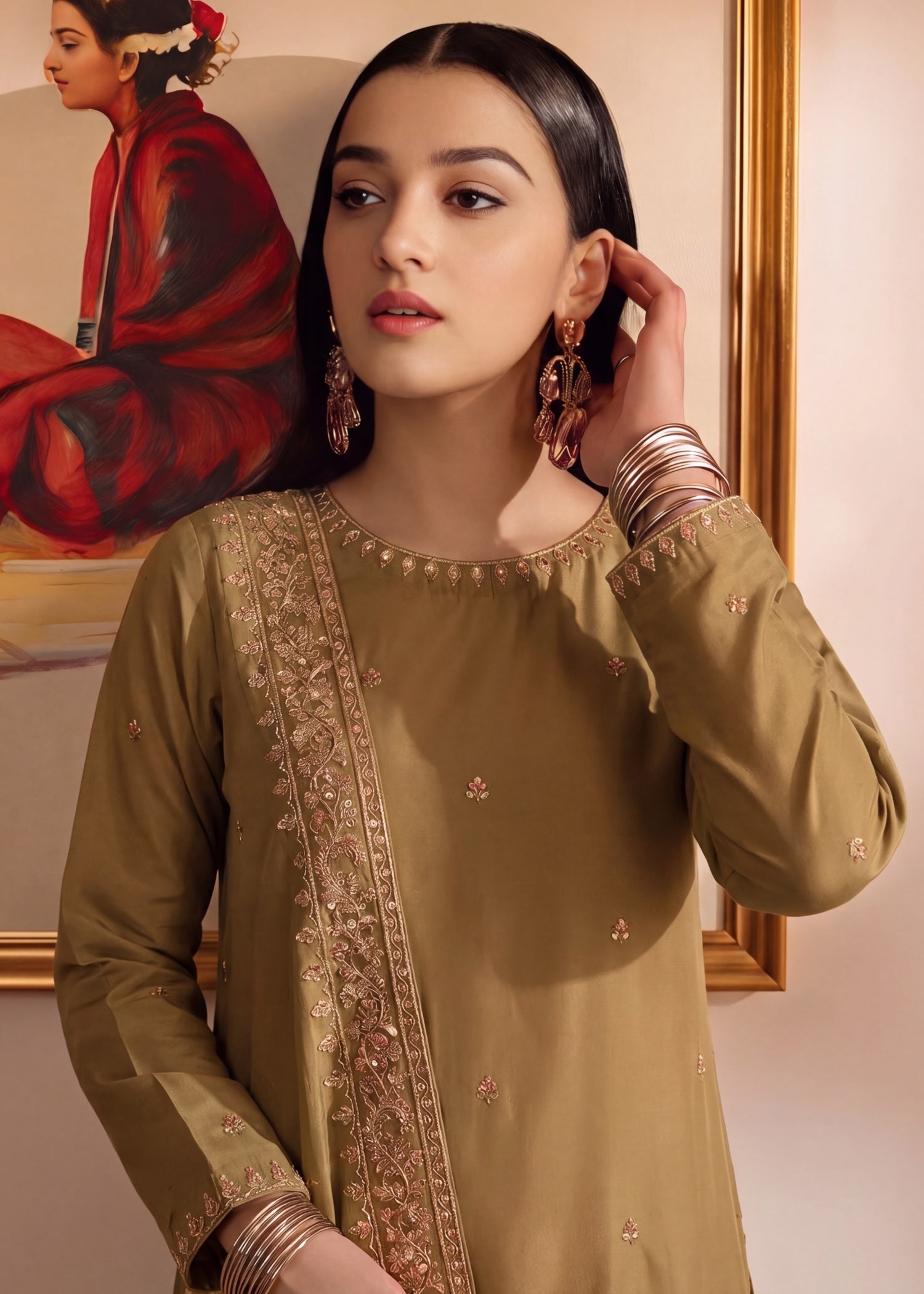 silk Kurta Set in Golden brown