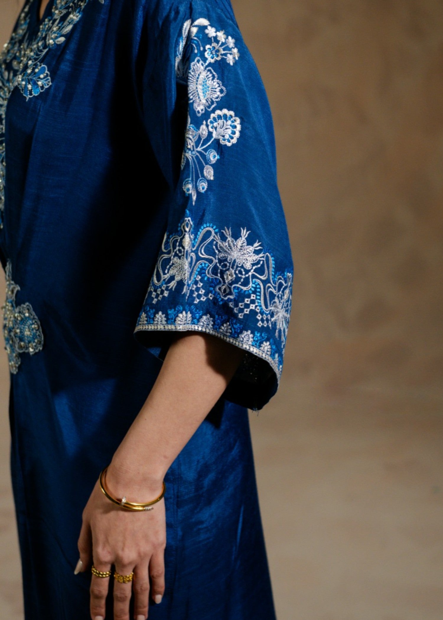 crepe silk Kaftan in Sapphire blue