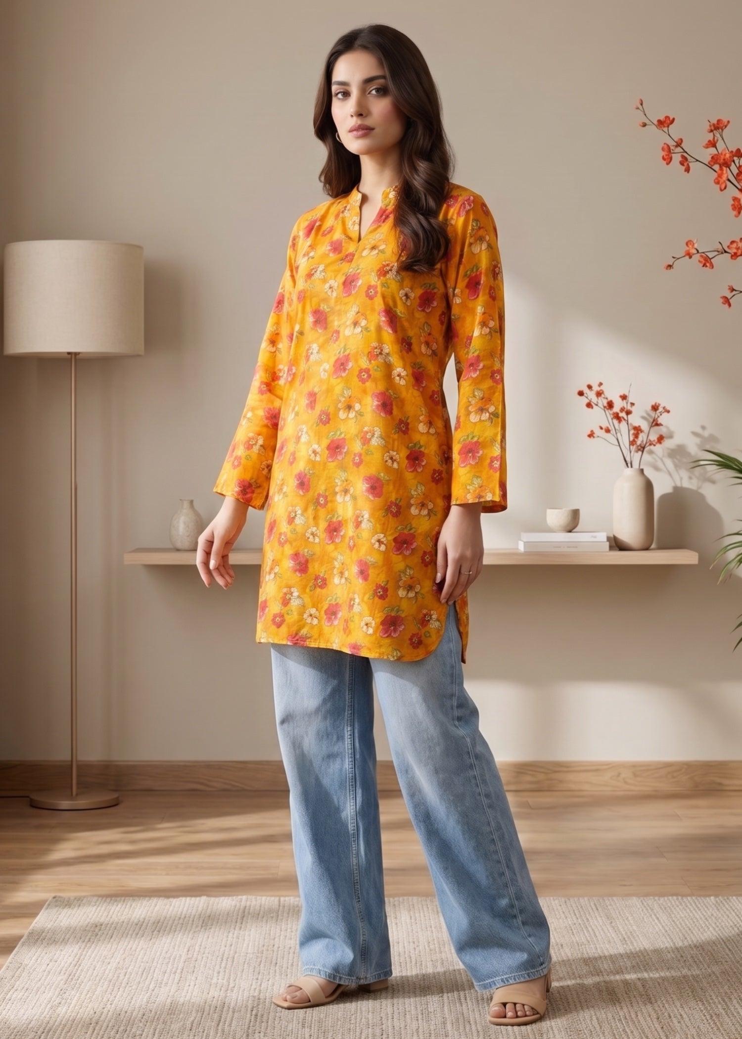 lawn cotton Kurti in Clay orange