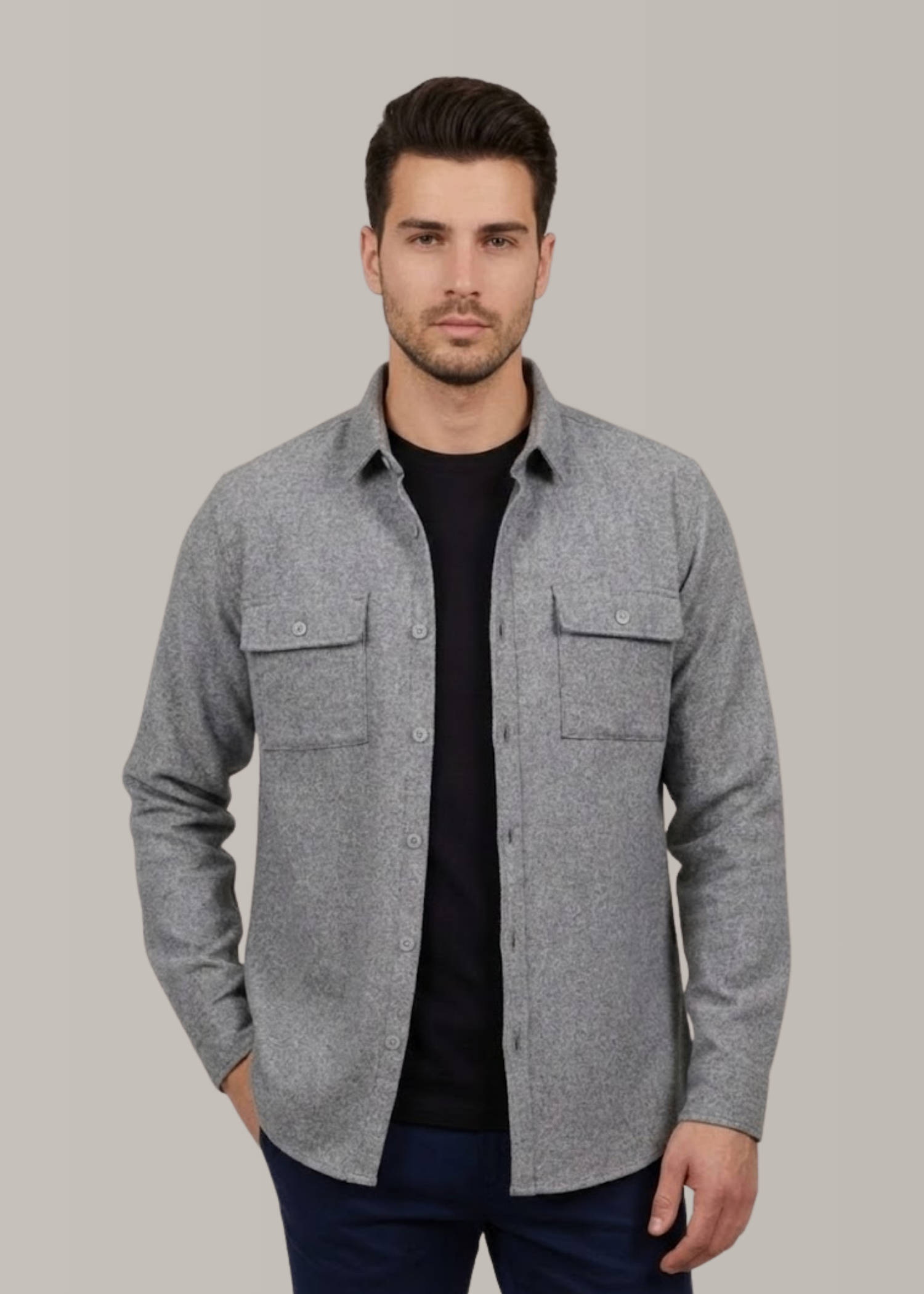 wool Casual Shirt in Grey