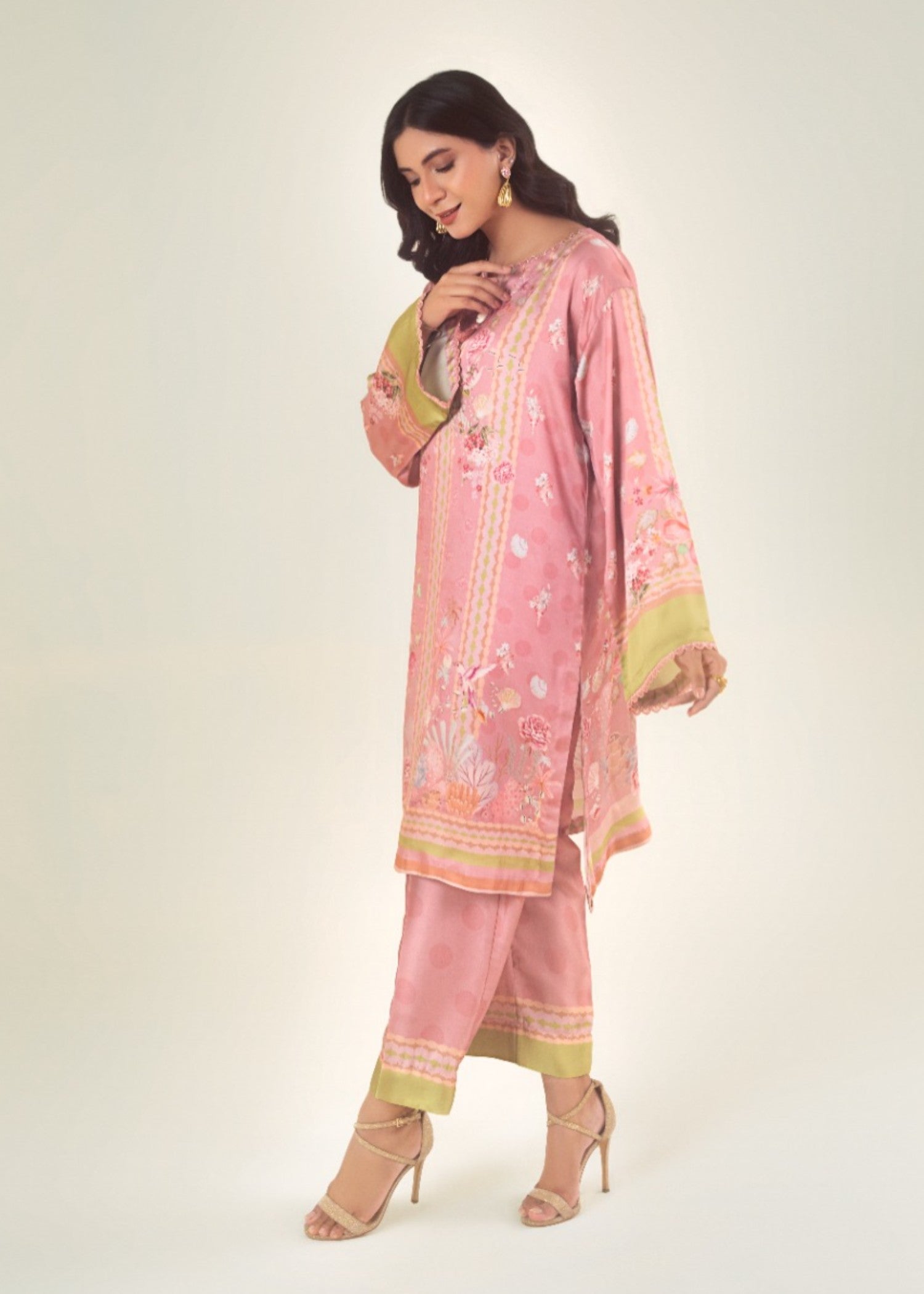 silk Kurta Set in Salmon pink