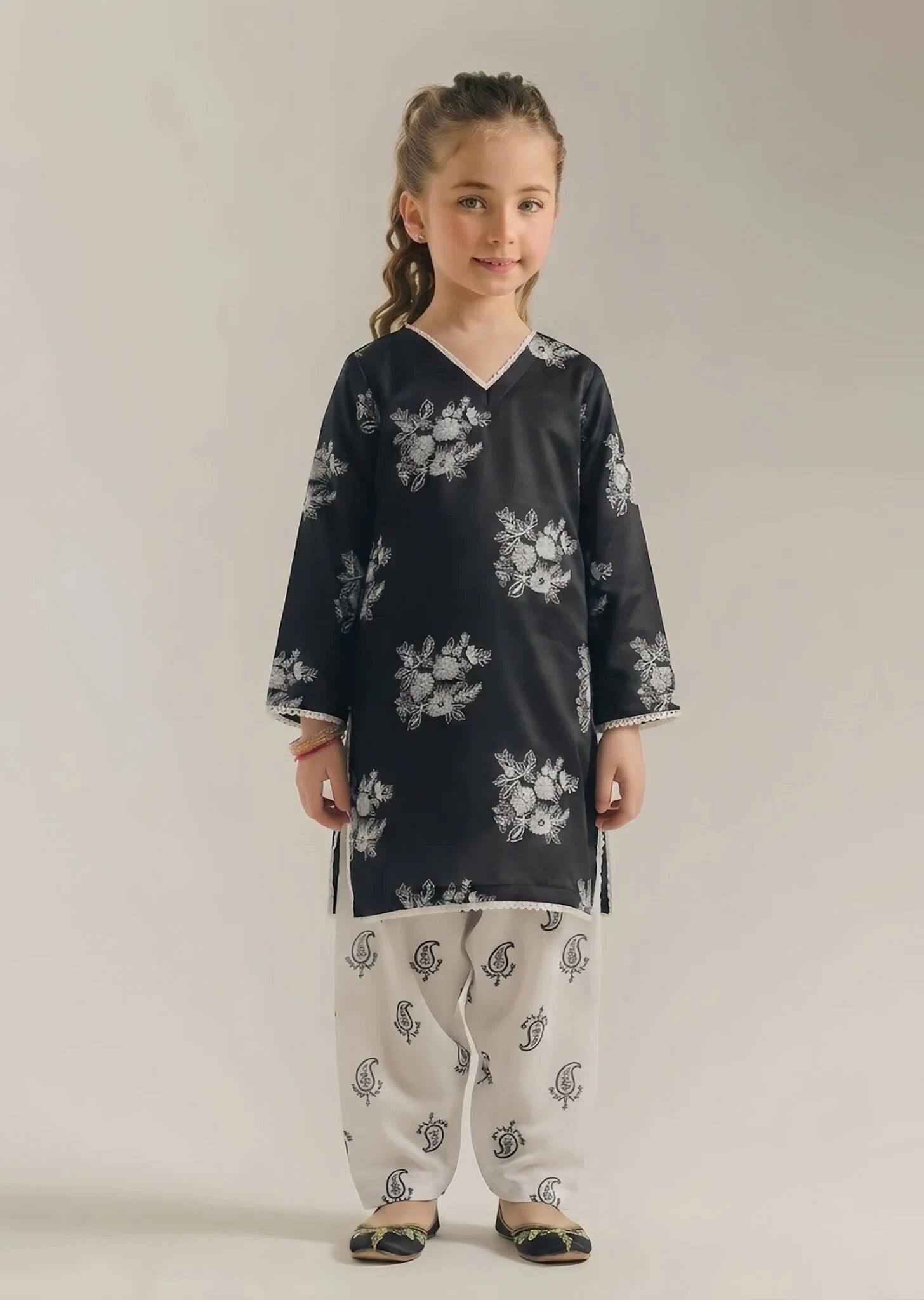 poly lawn Kurta Set in Jet black