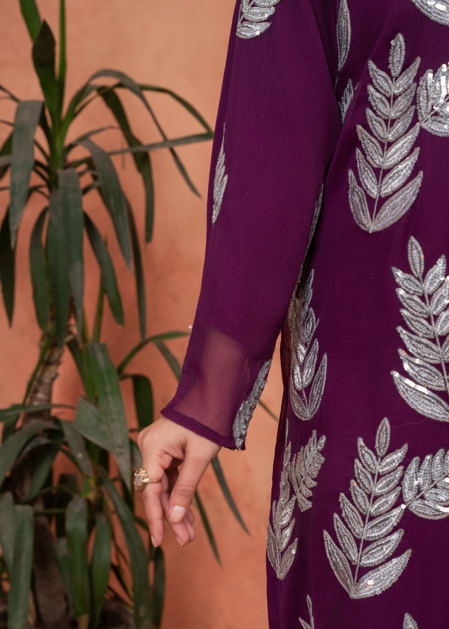 crinkle chiffon Kurta Set in Purple