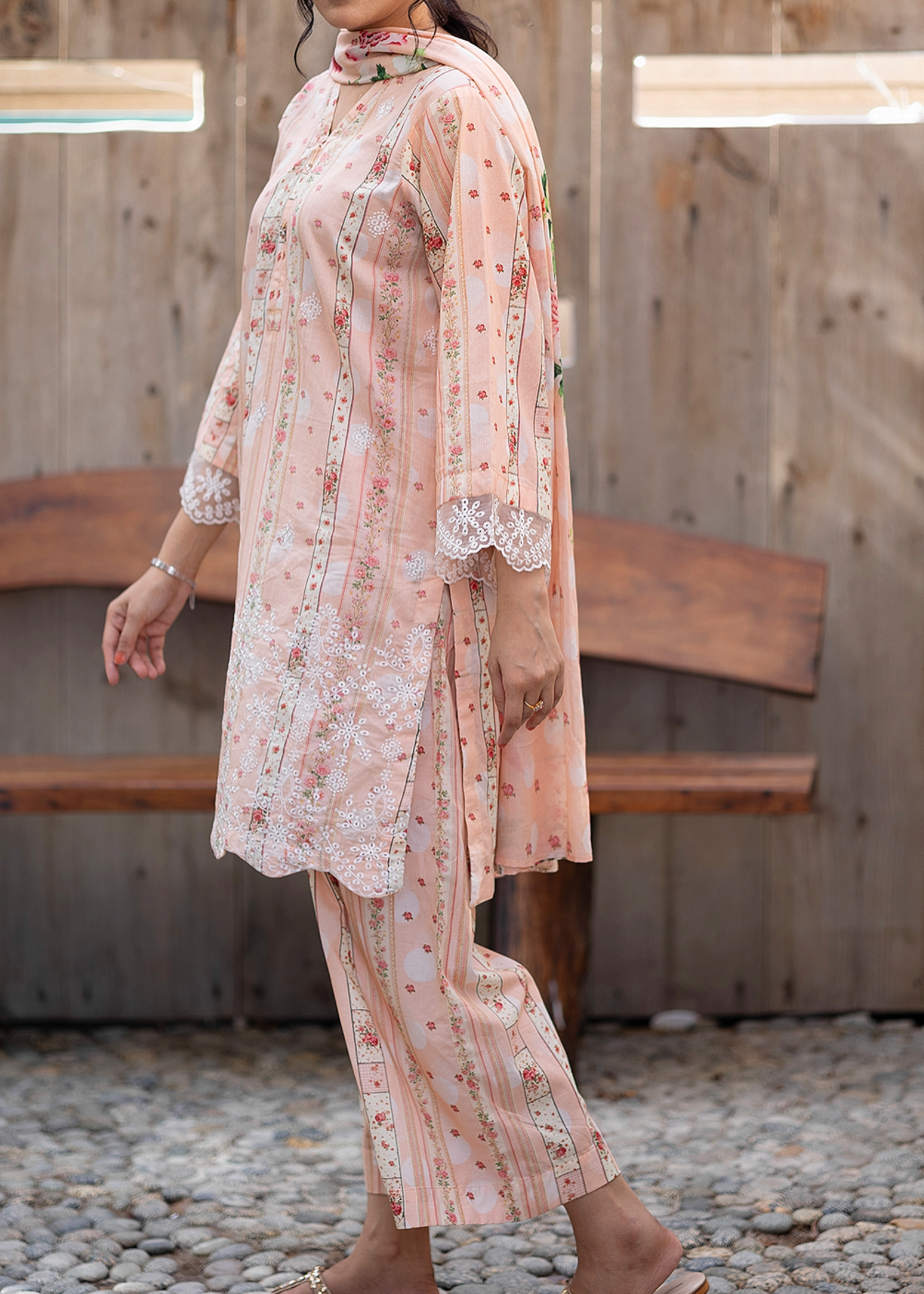 lawn Unstitched in Peach orange