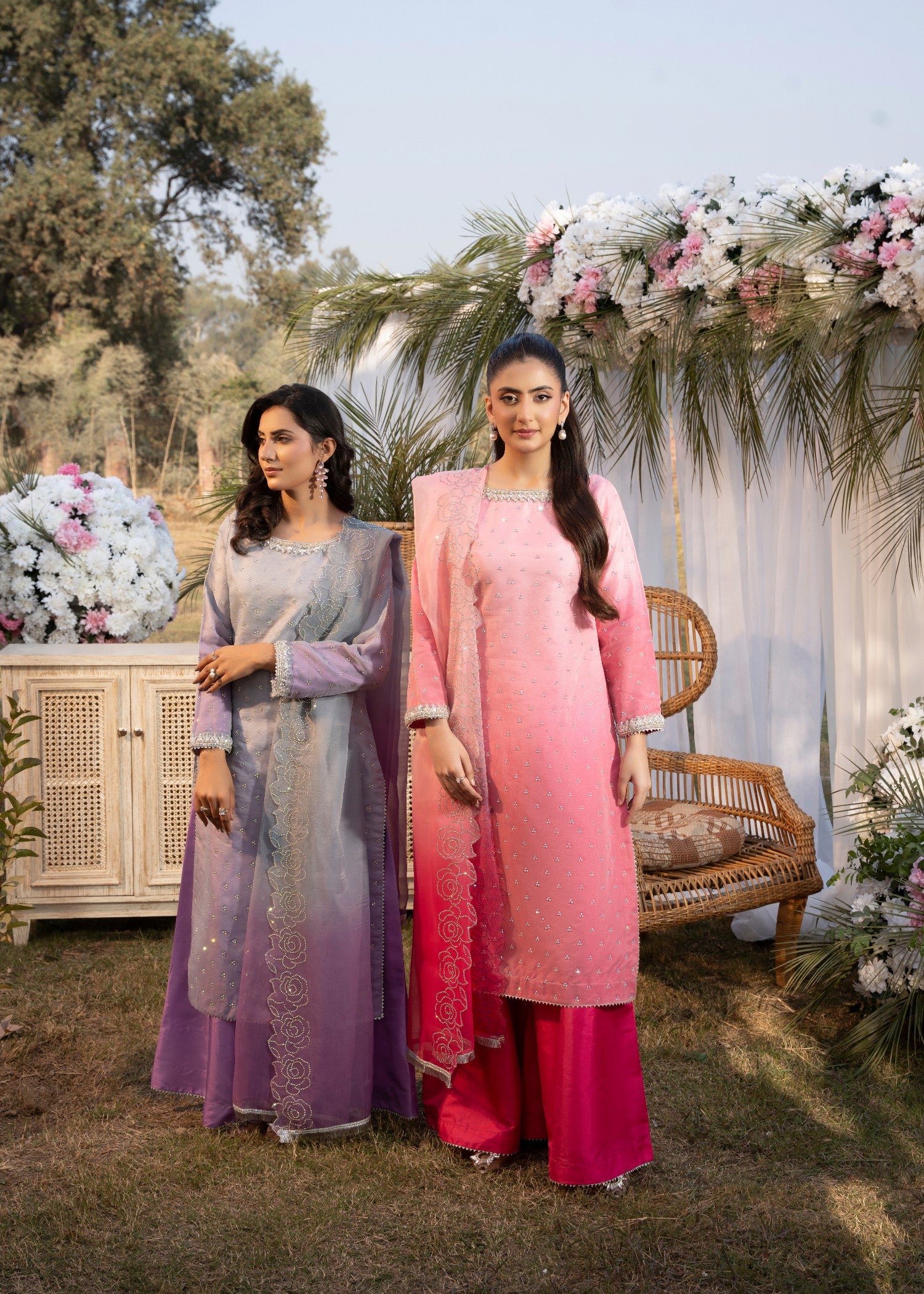 organza Kurta Set in Bubblegum pink