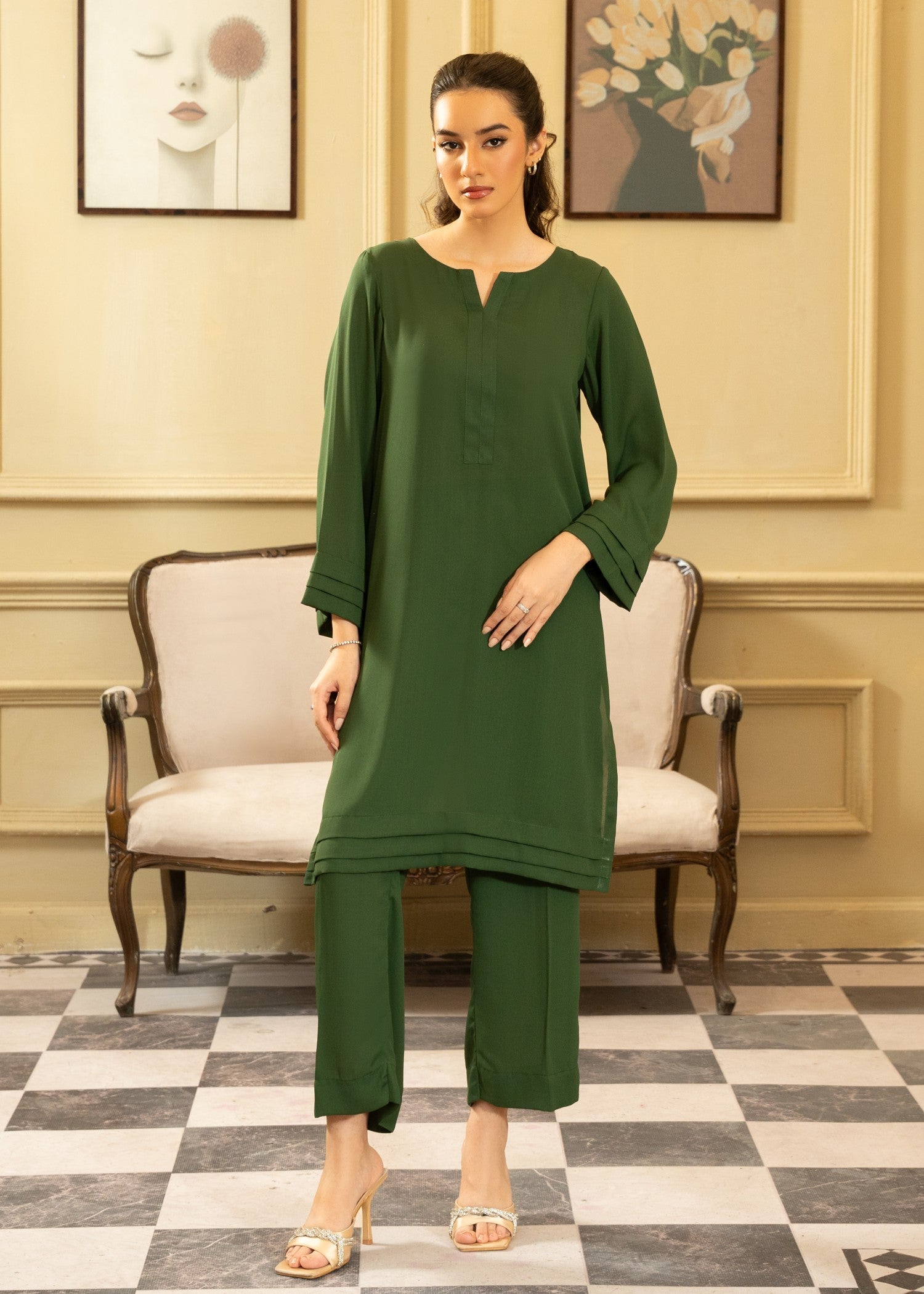 georgette Co Ord Sets in Dark green