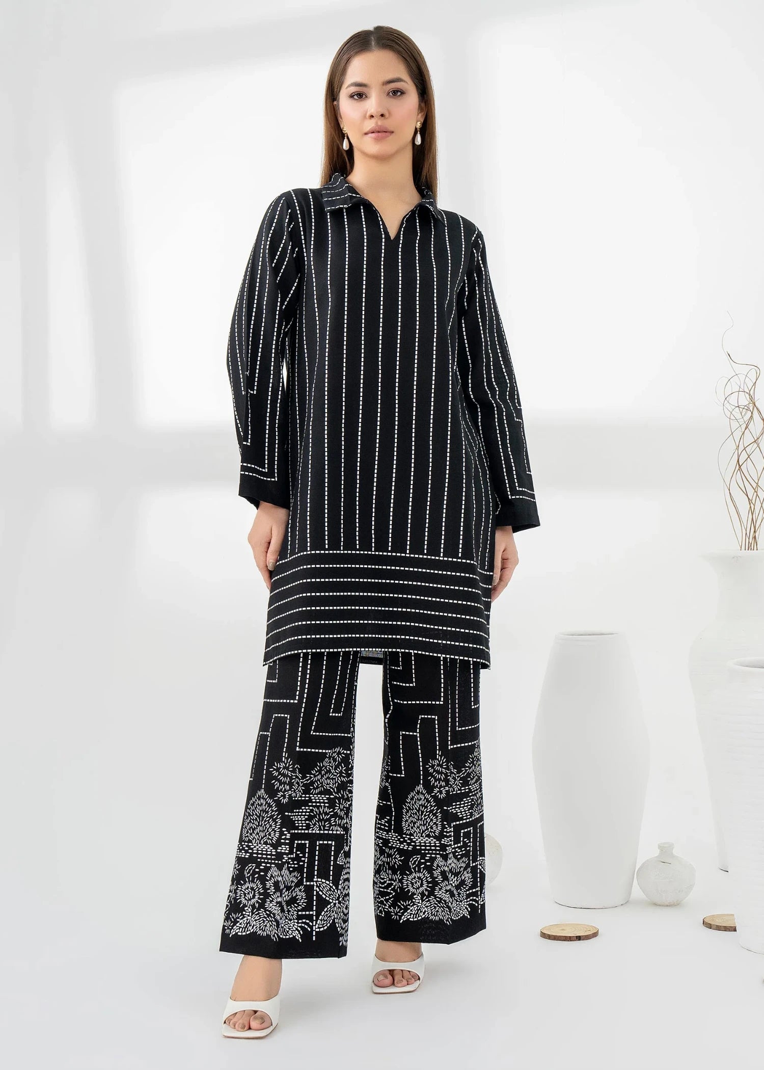 zari lawn Co Ord Sets in Black