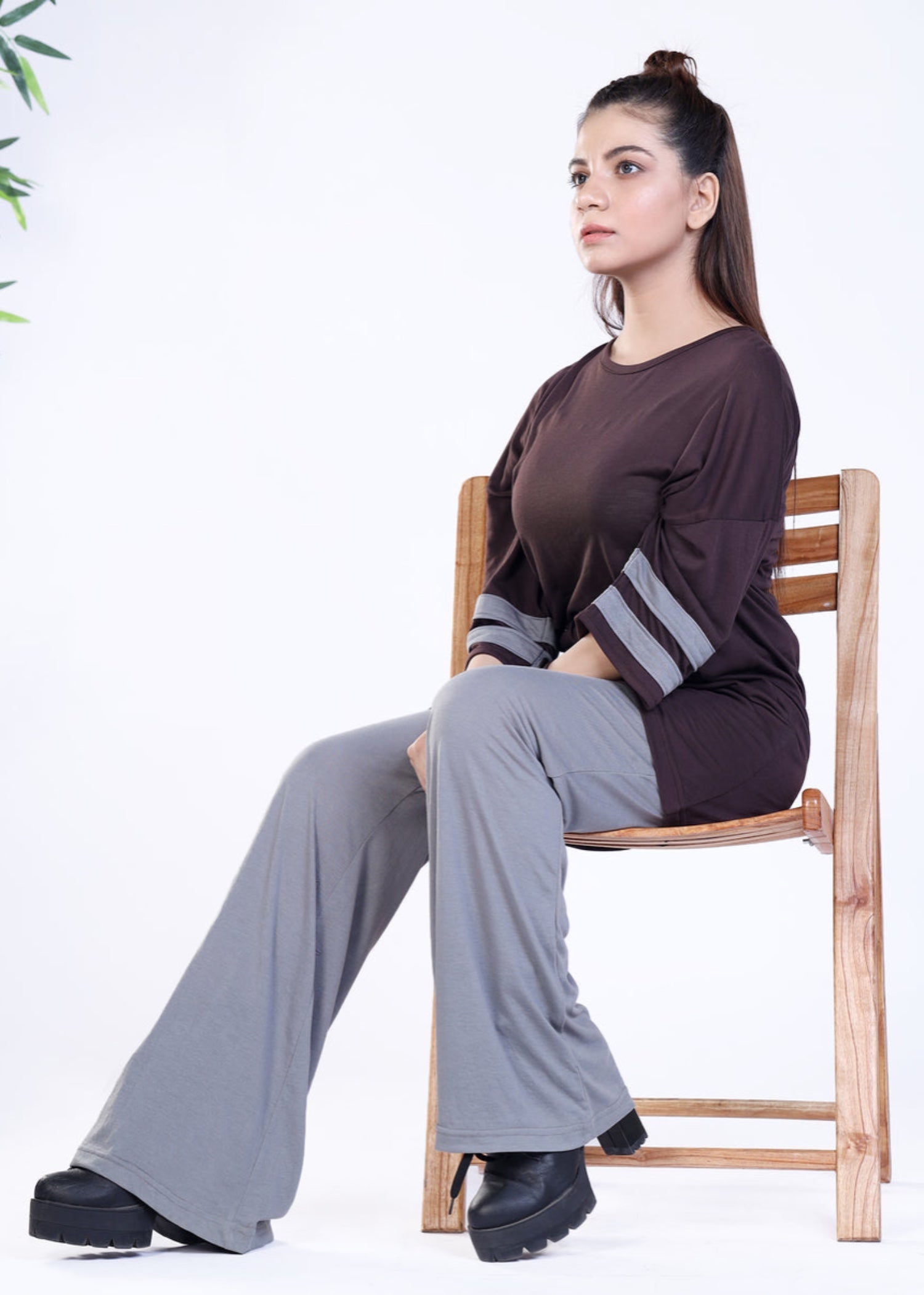 cotton jersey Co Ord Sets in Grey, walnut brown