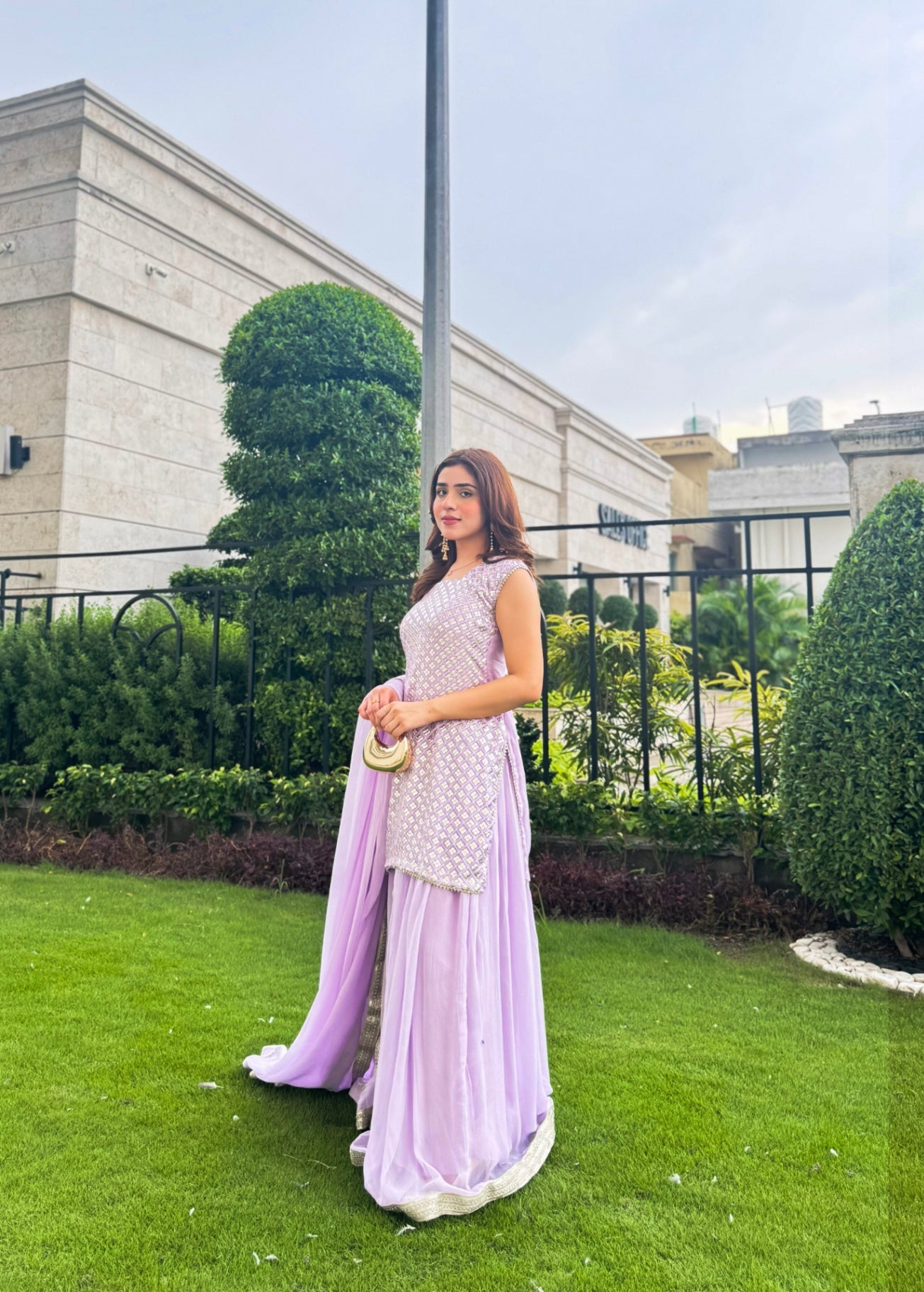 bemberg crinkle chiffon Sharara in Lilac