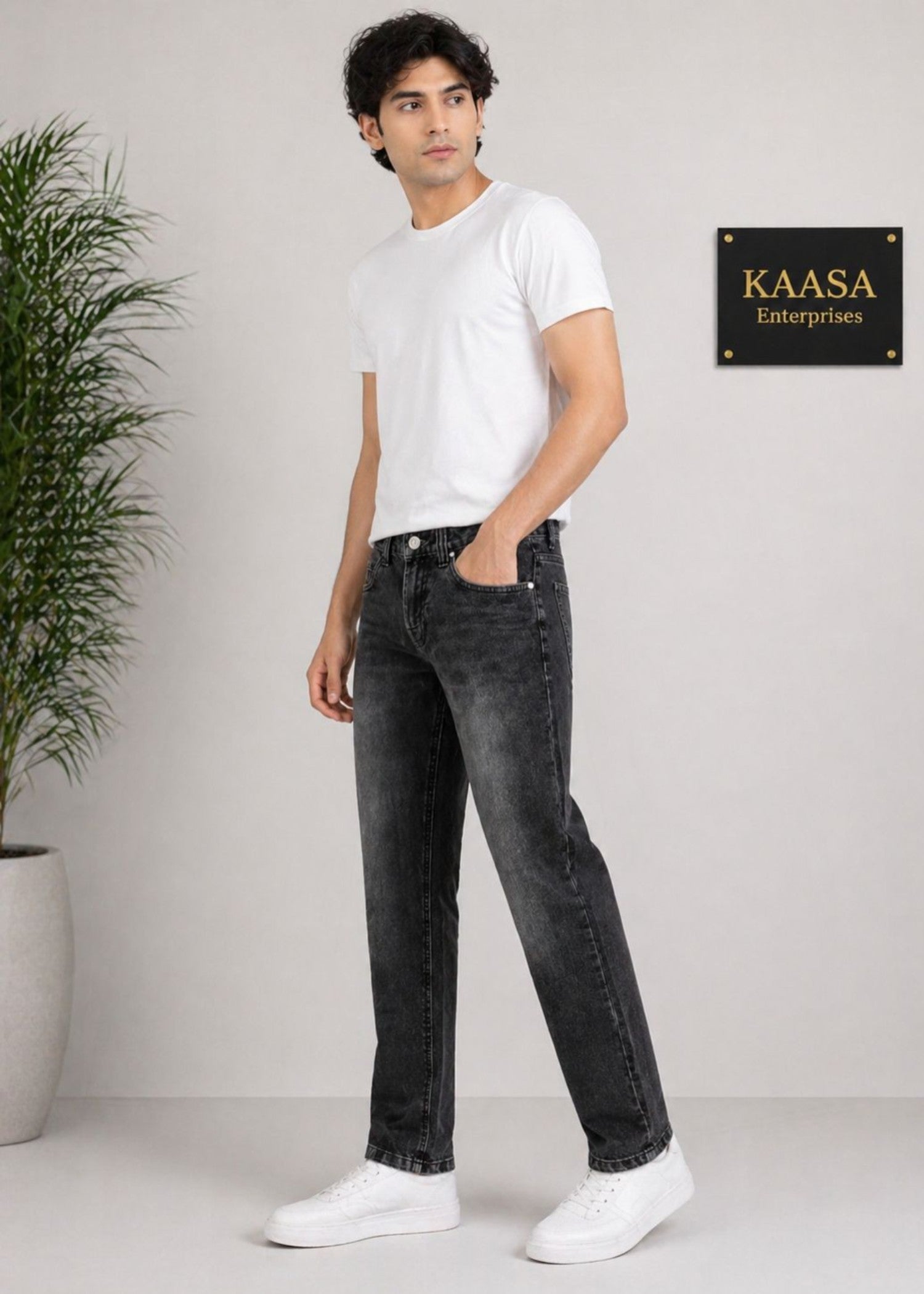 stone wash denim Jeans in Ash black