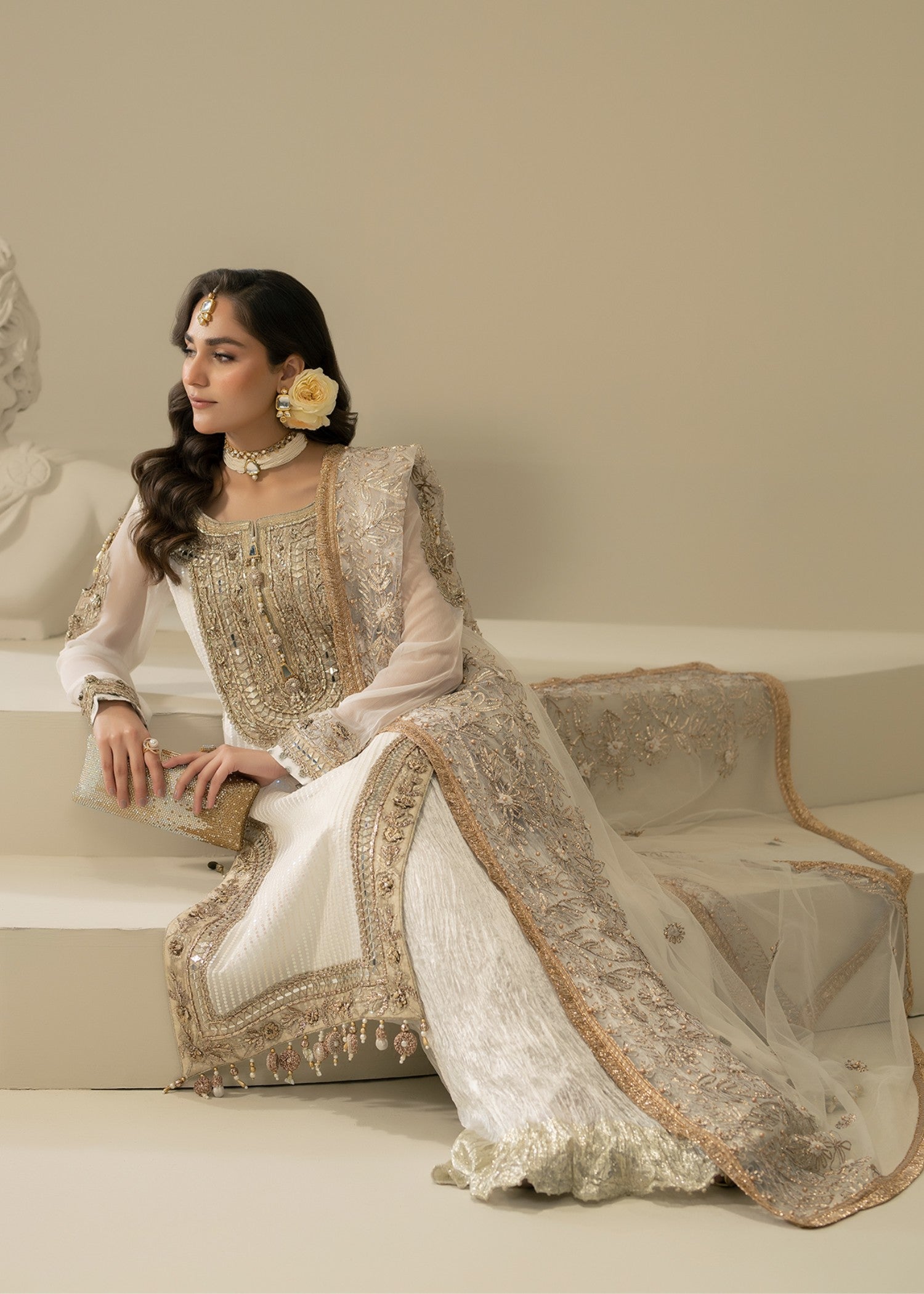 banarsi silk Sharara in White