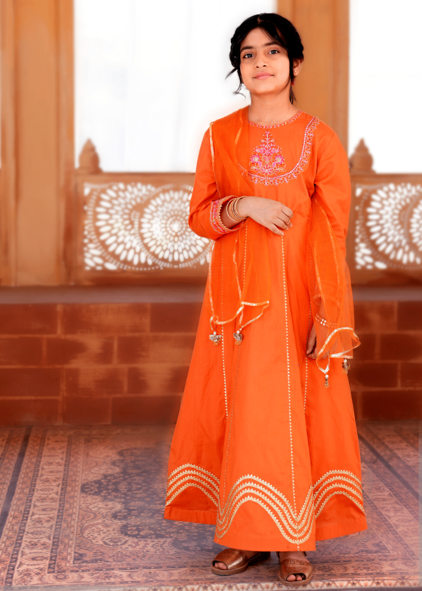 cotton Anarkali in Orange