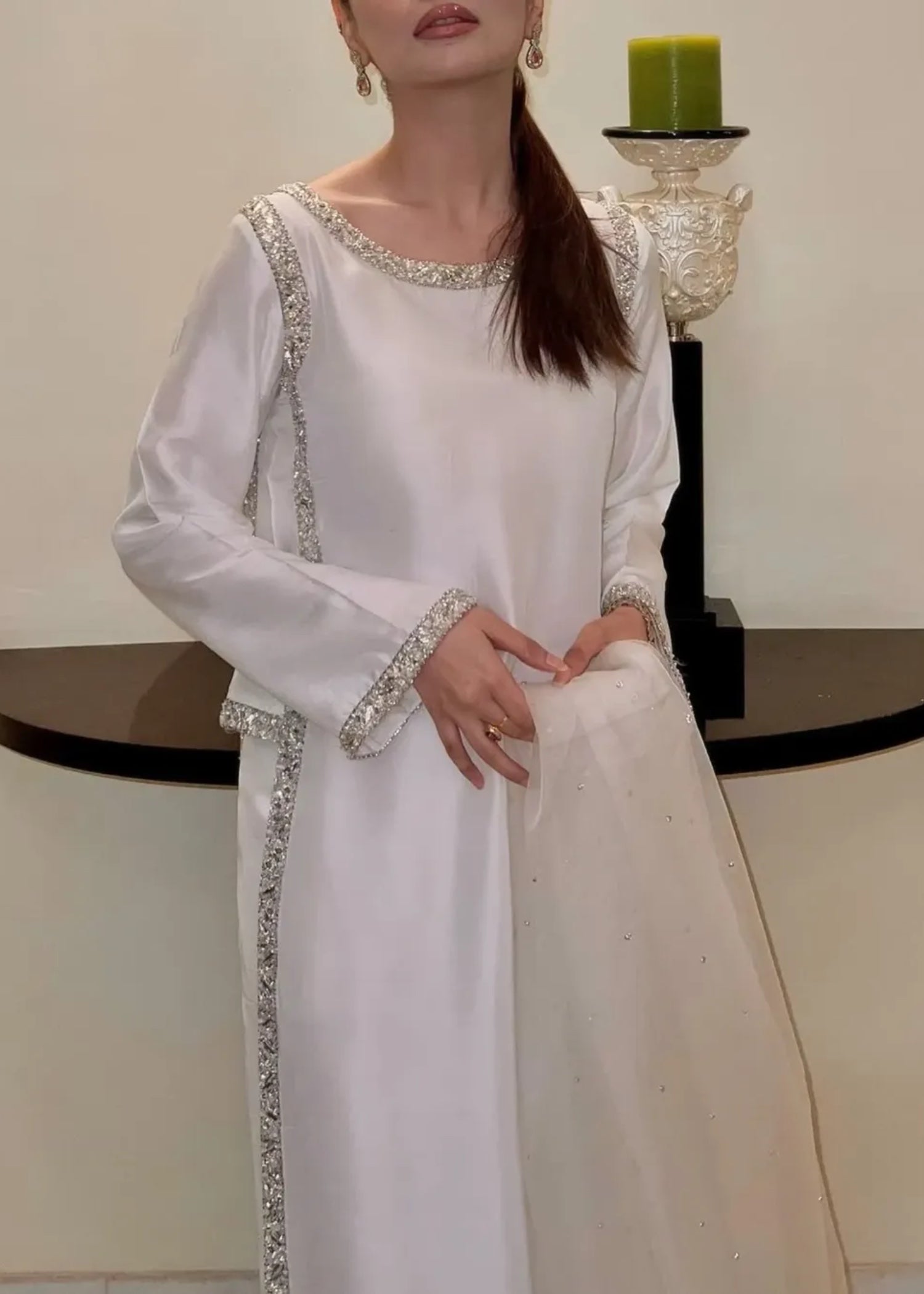 silk Kurta Set in White