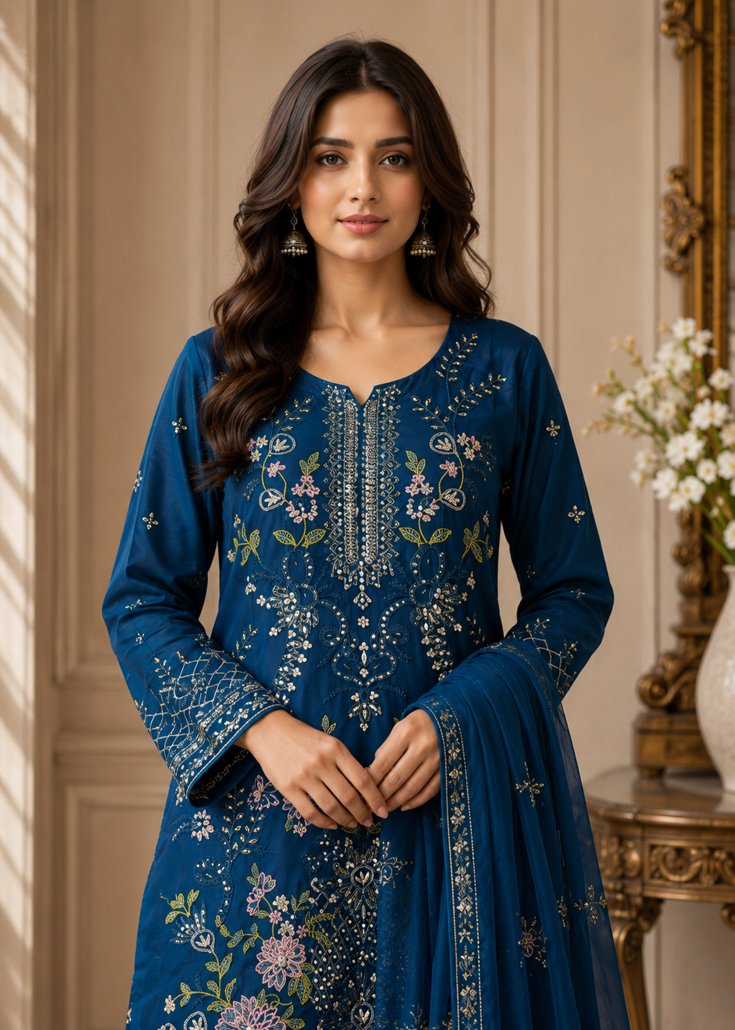 chiffon Kurta Set in Sapphire blue