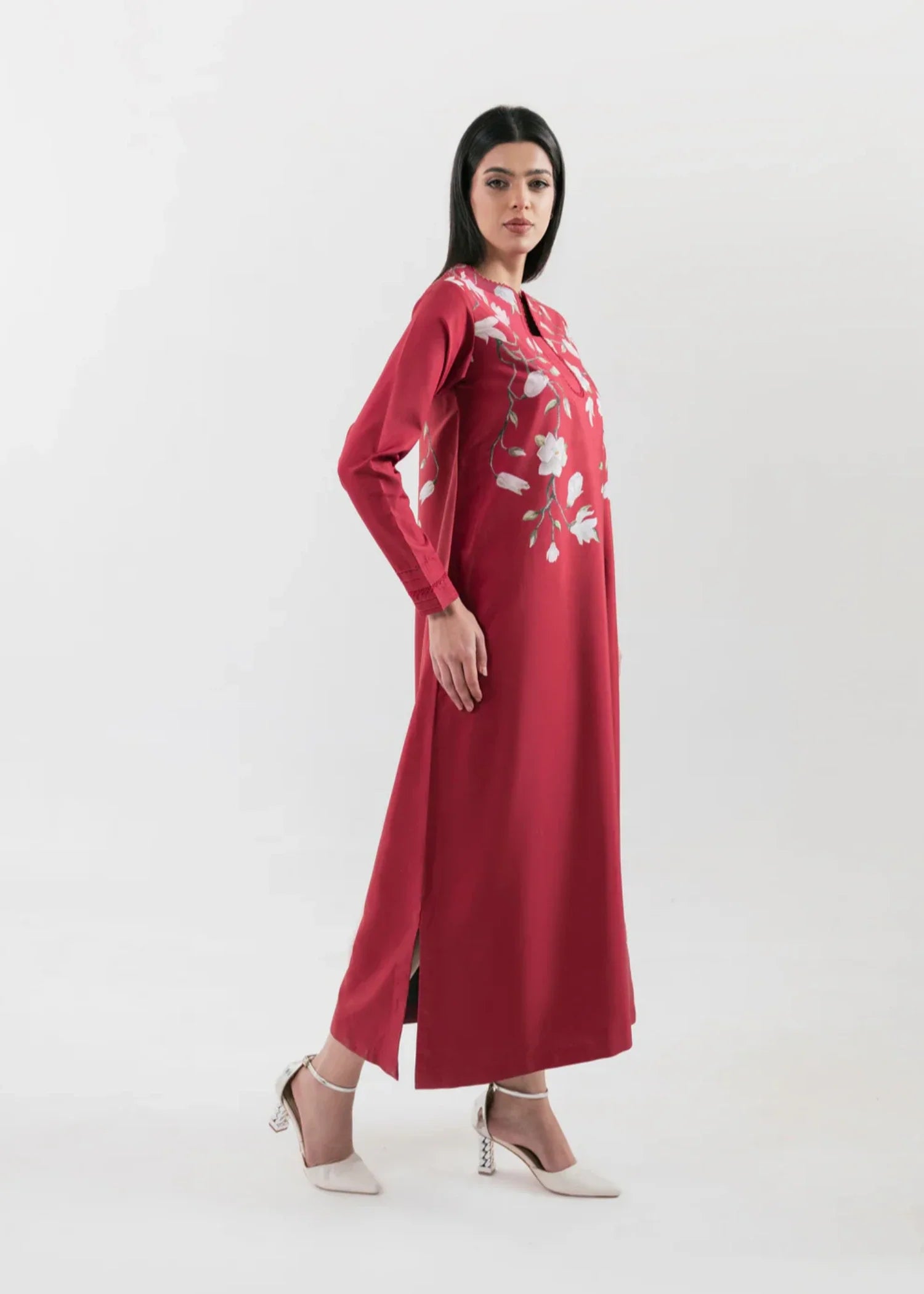 poly lawn Kurti in Red