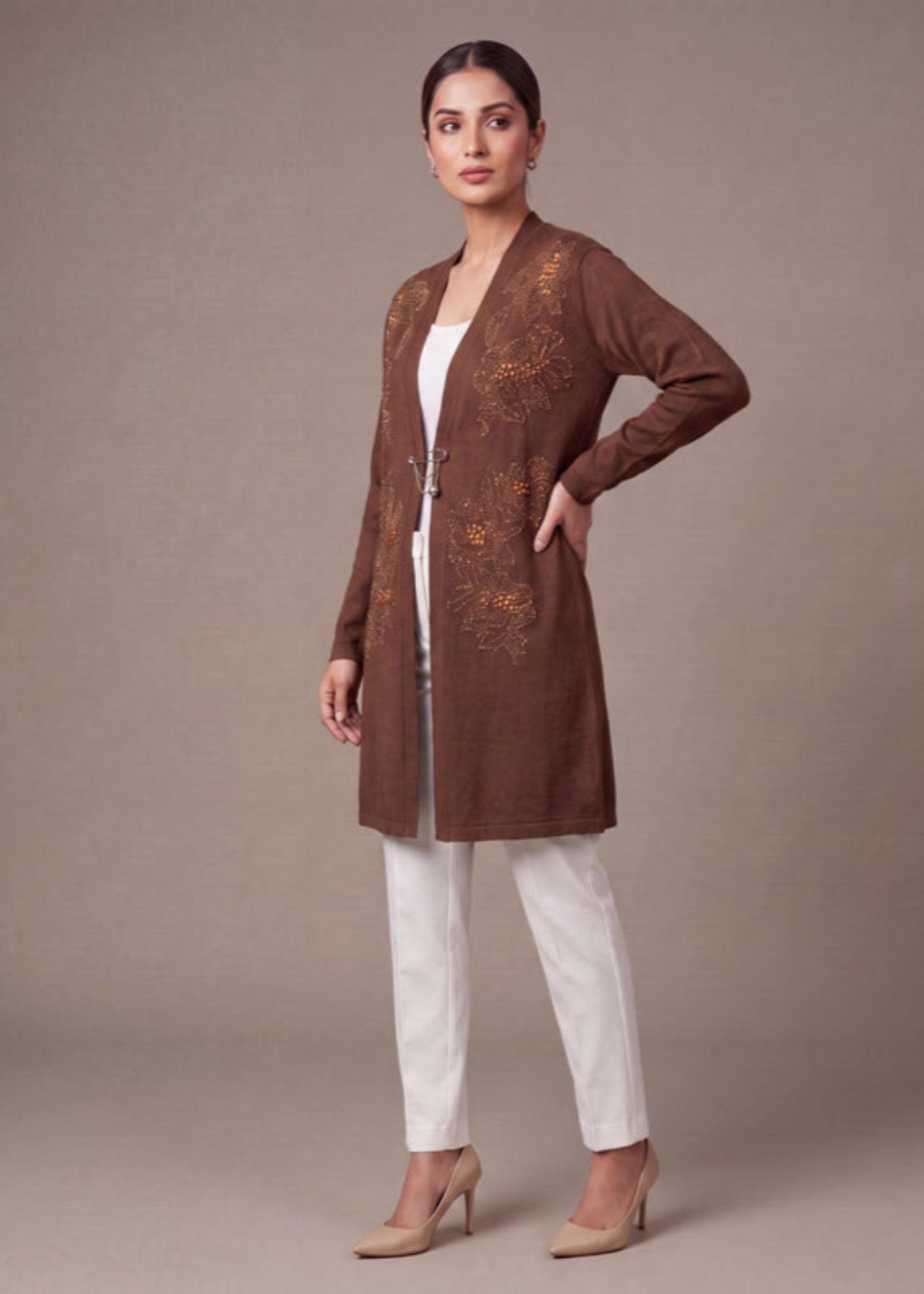 wool Cardigan in Brown