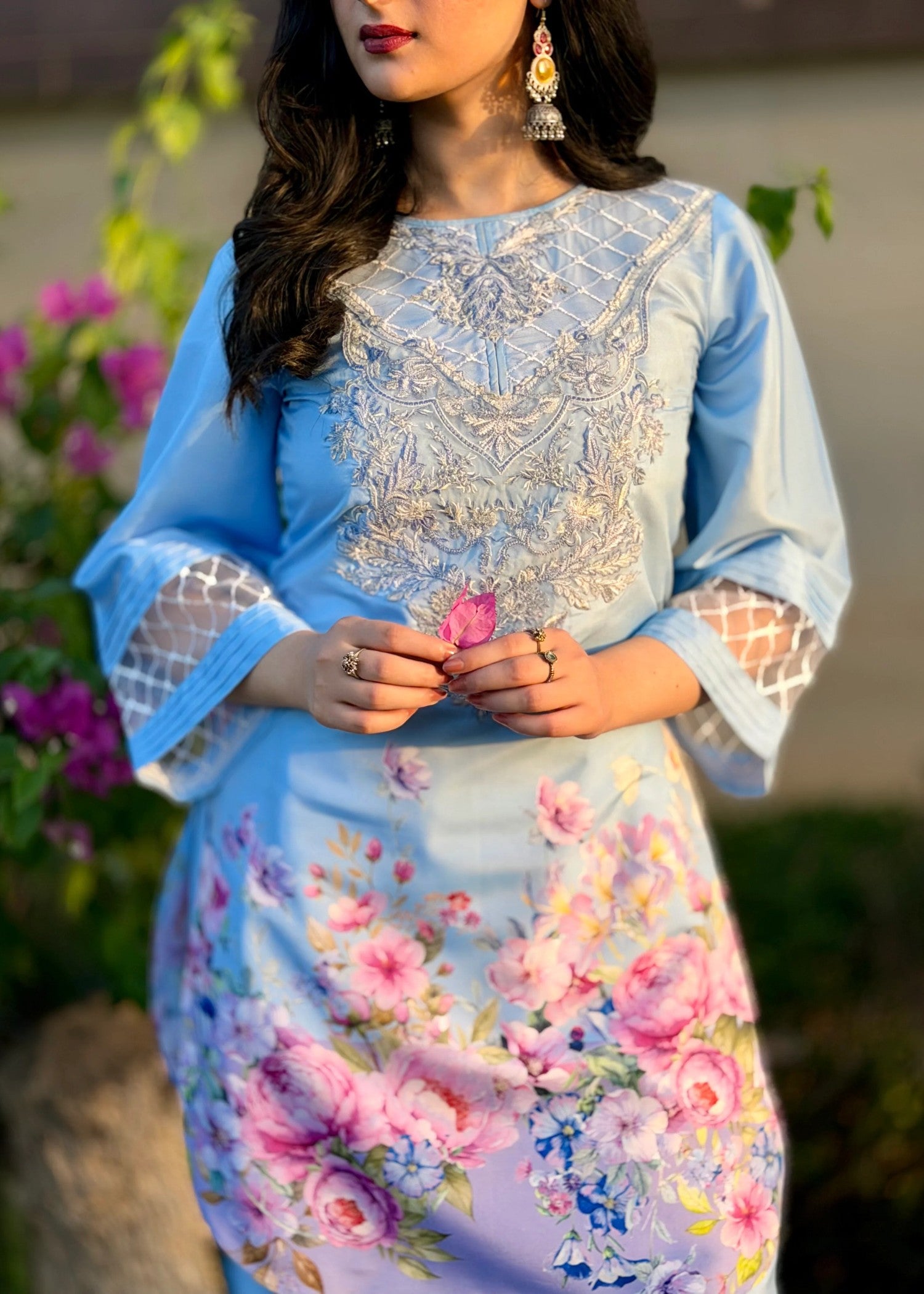 lawn Kurta Set in Baby blue