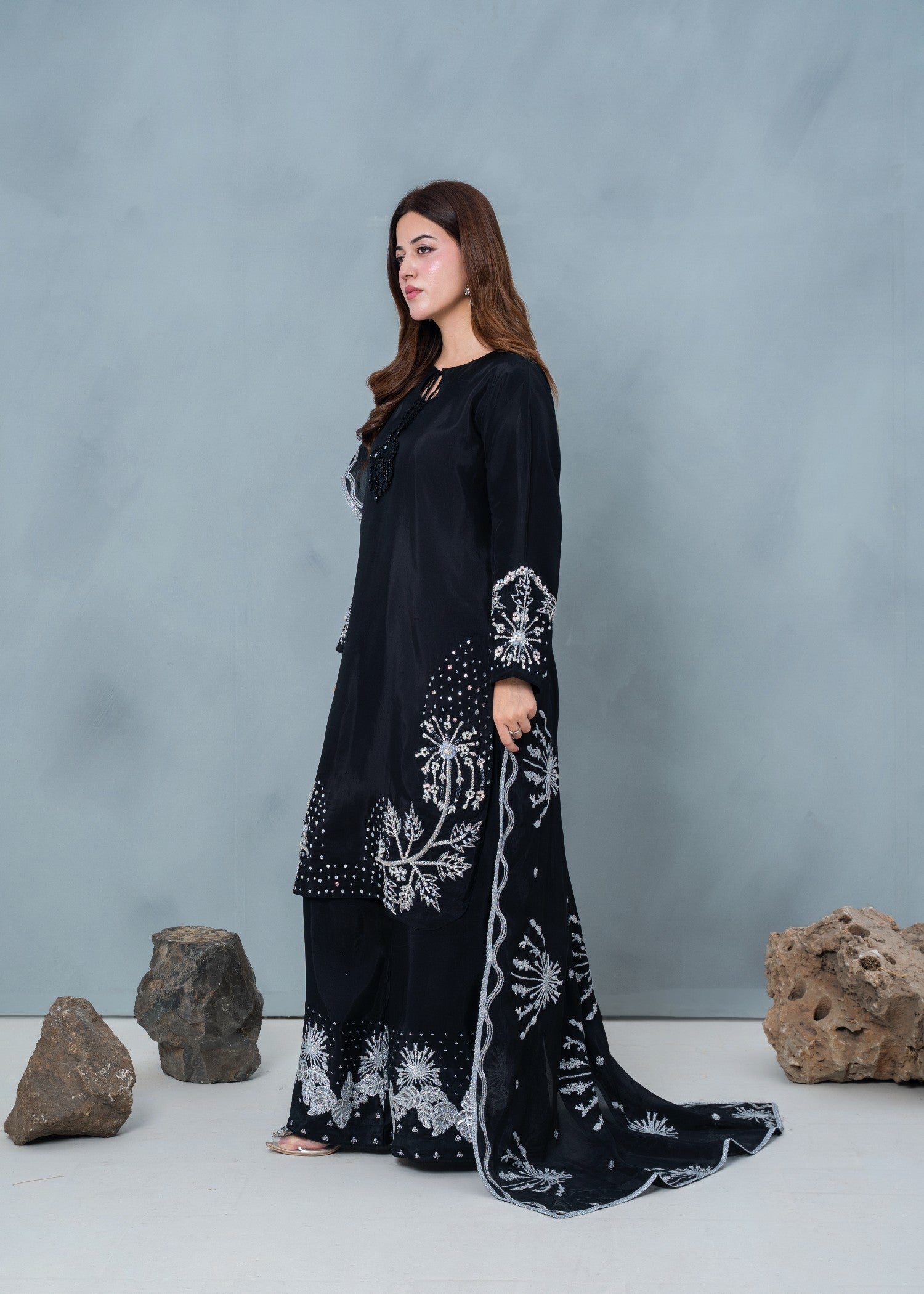 tussar silk Kurta Set in Black