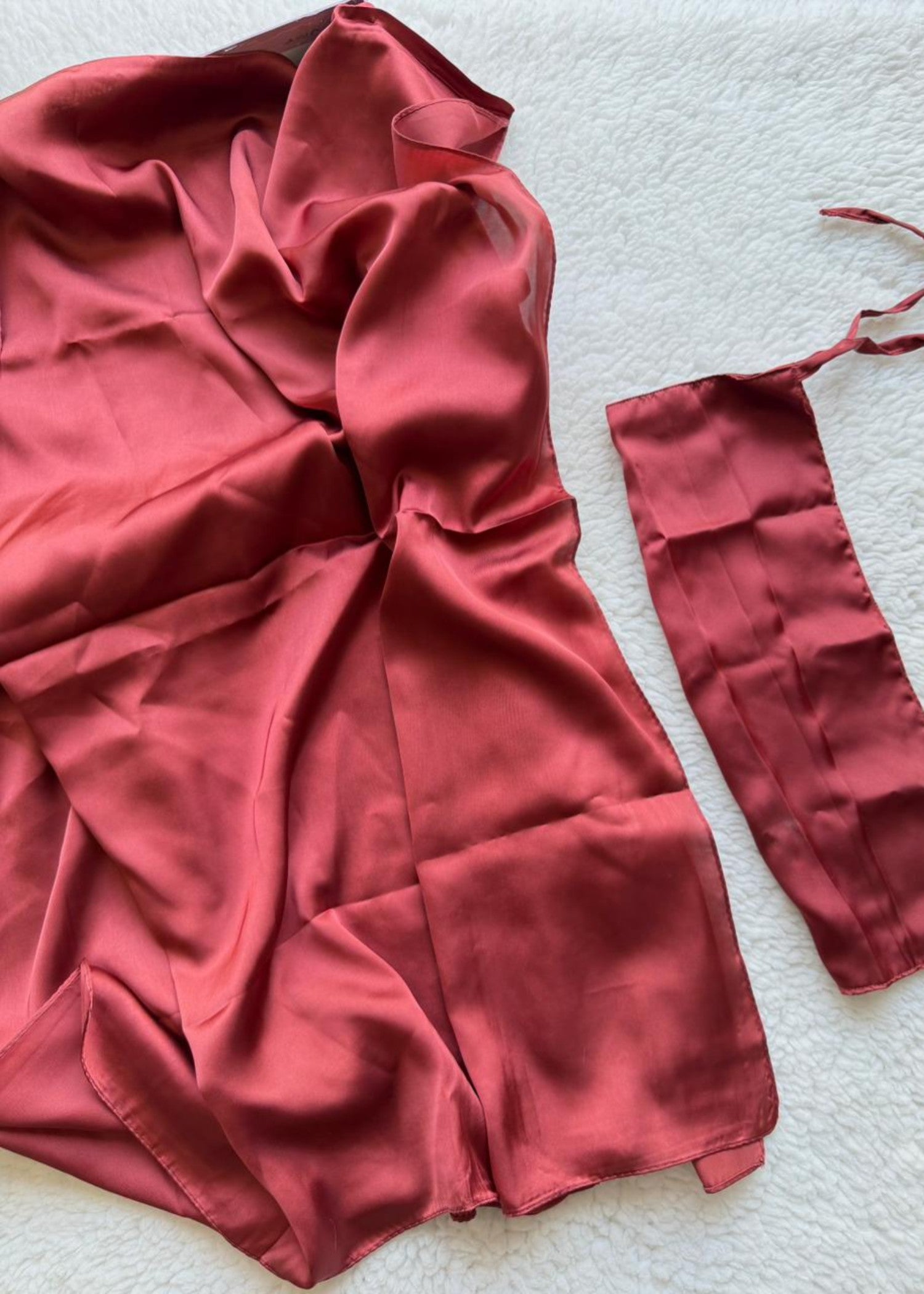 satin silk Veil in Brick red