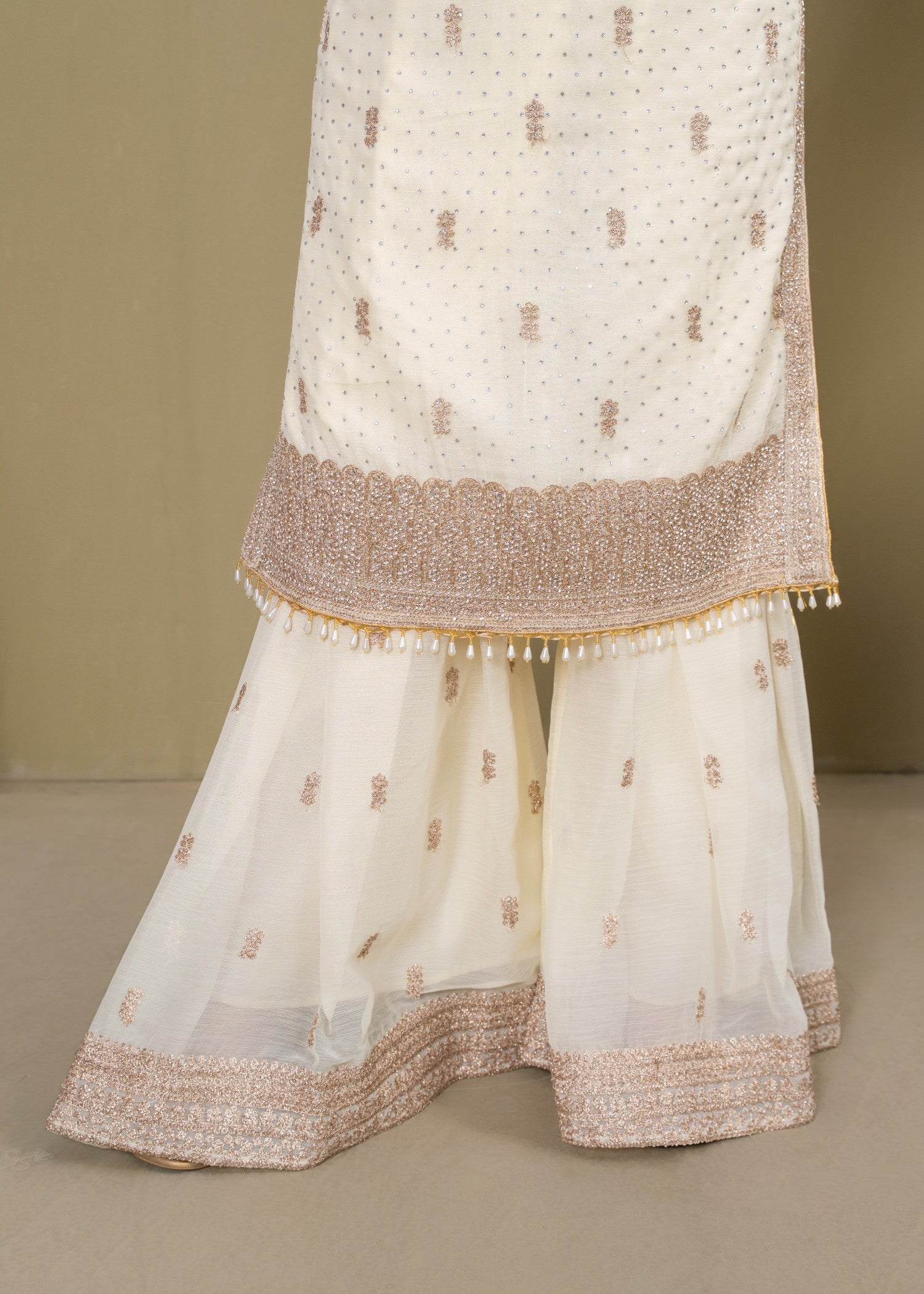 chiffon Gharara in Cream