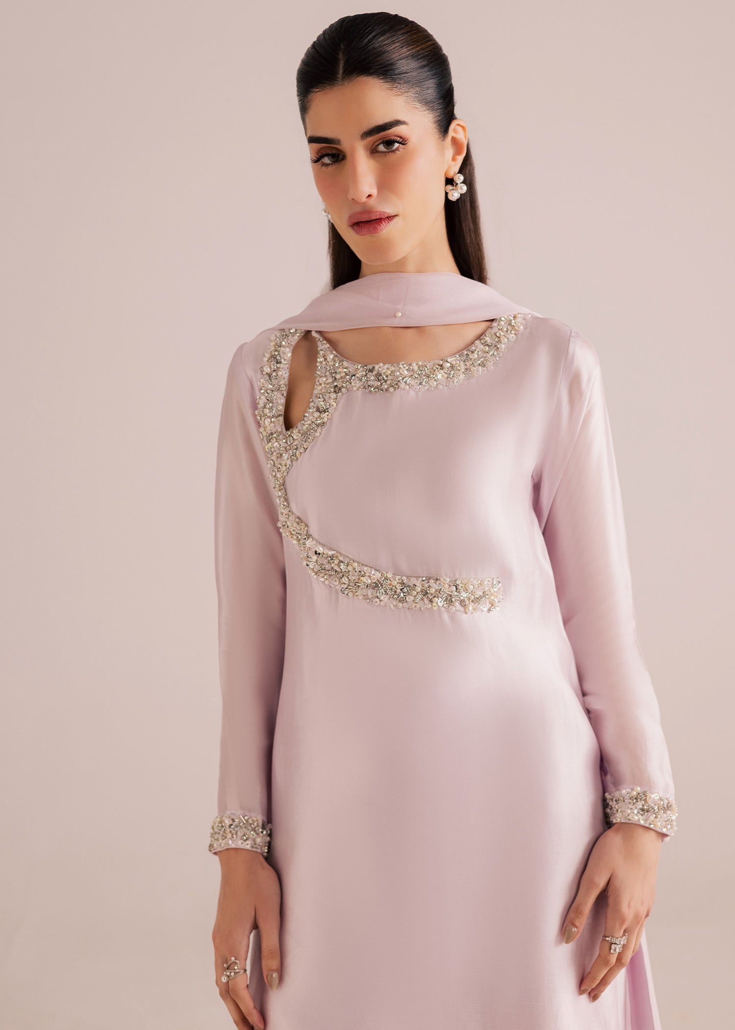 tussar silk Kurta Set in Lilac