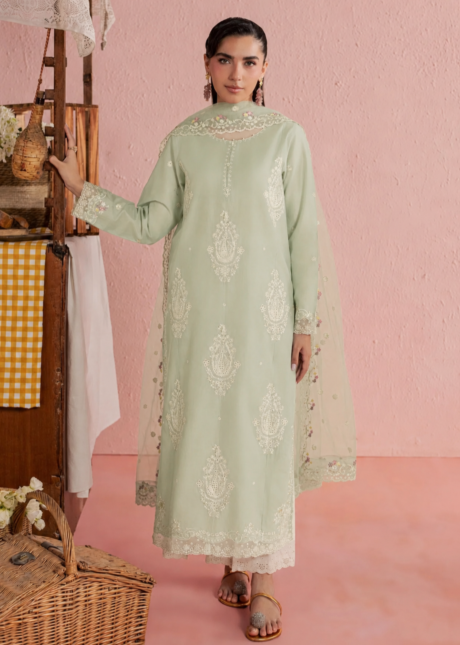 linen Kurta Set in Tea green