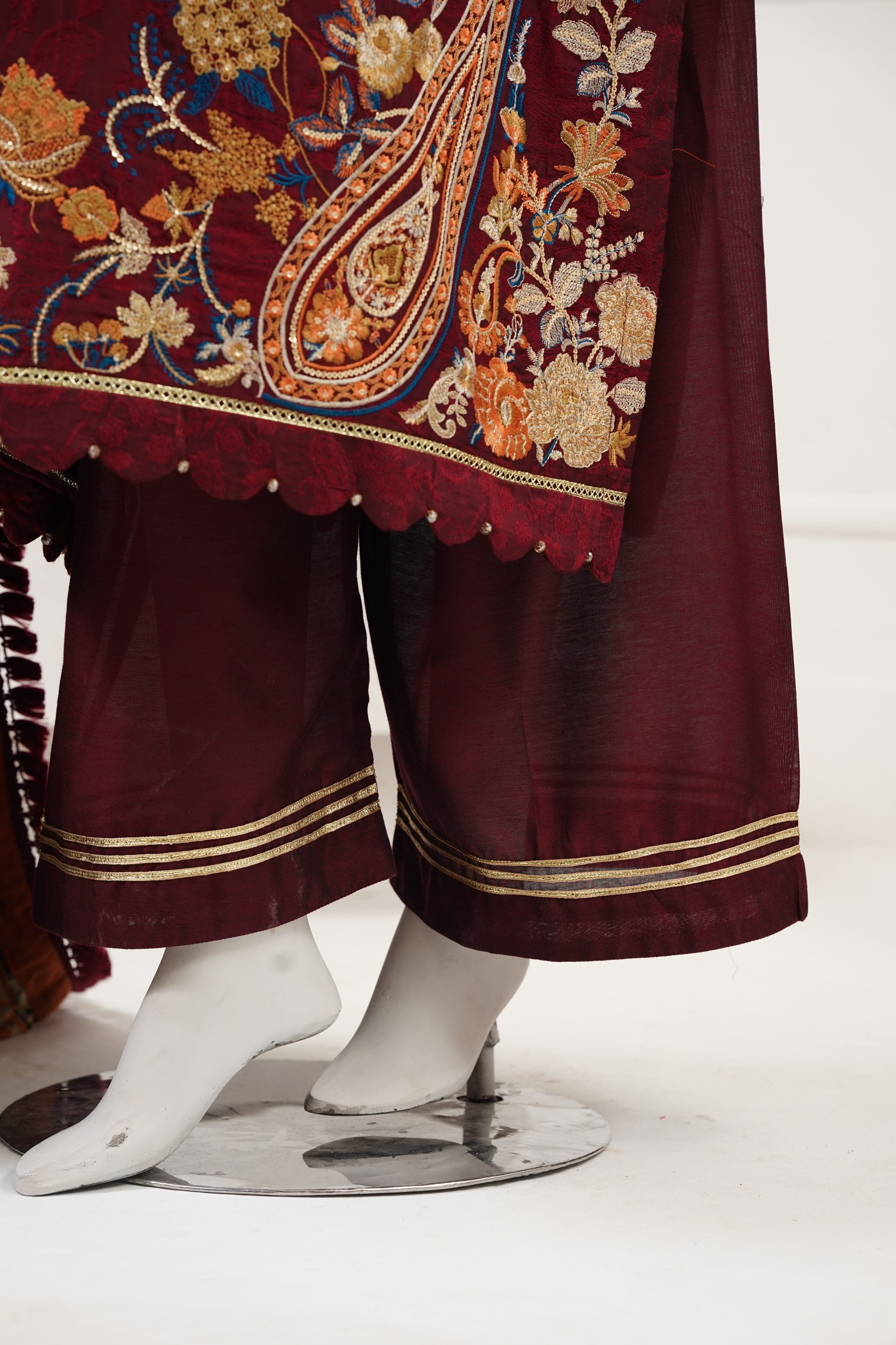 jacquard Kurta Set in Maroon