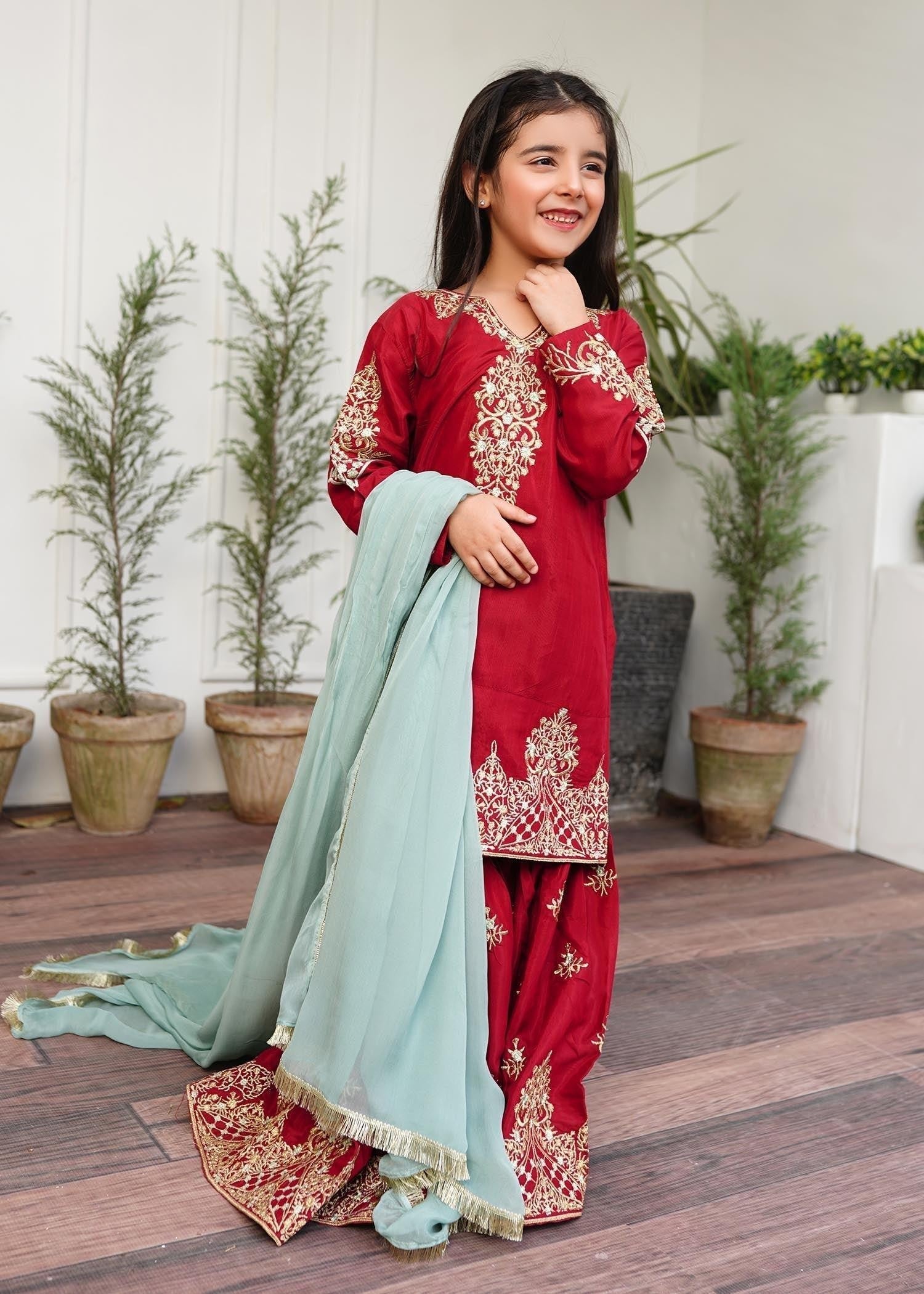 raw silk Gharara in Red