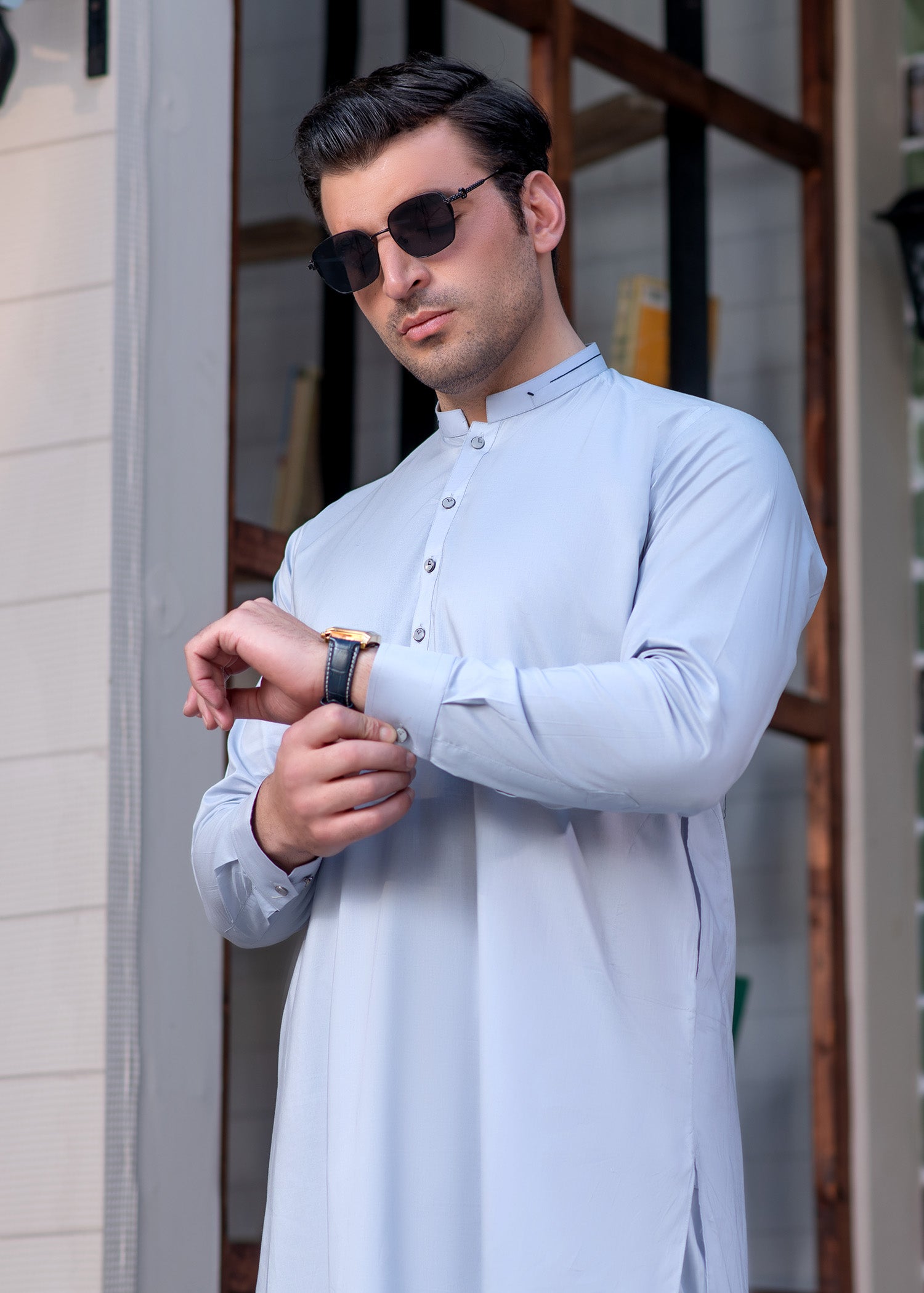 cotton Shalwar Kameez in Light blue by Buraq