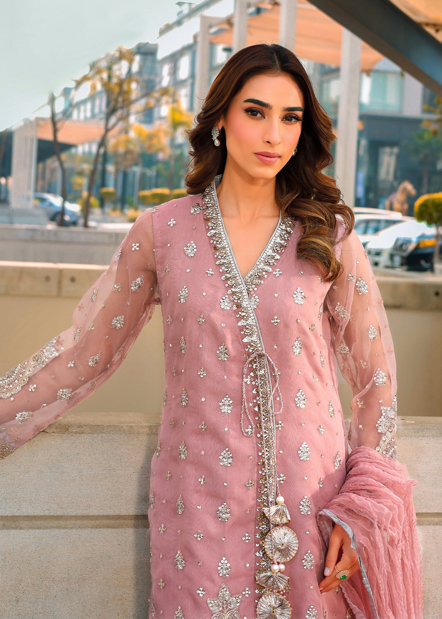 viscose Angrakha in Tea rose pink