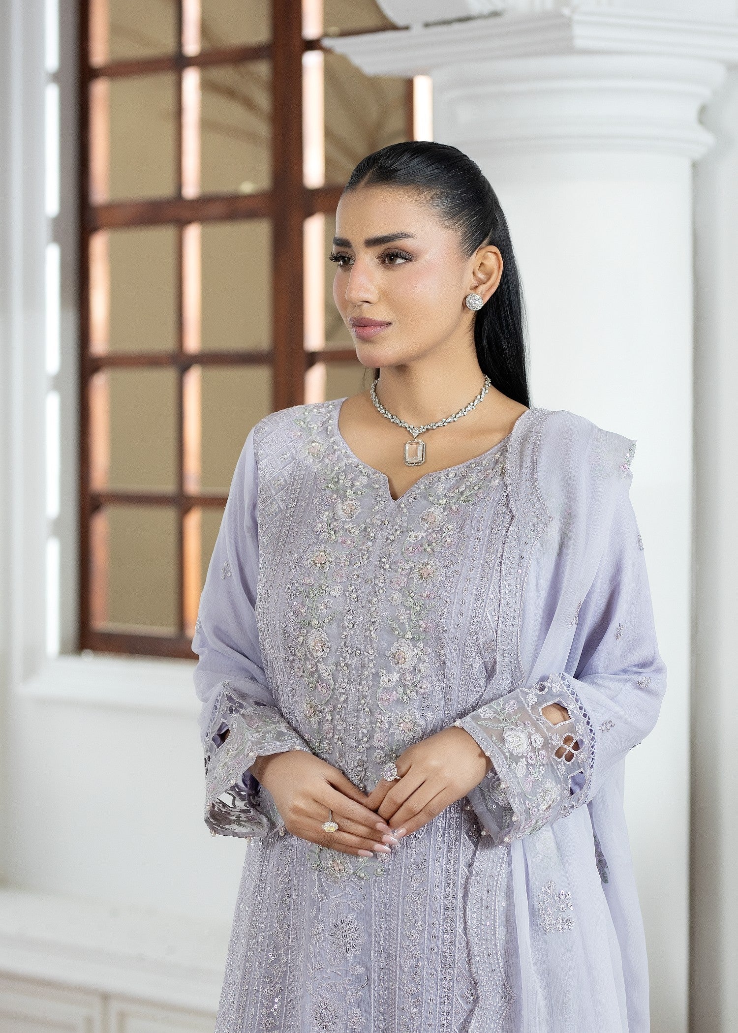 chiffon Kurta Set in Lavender