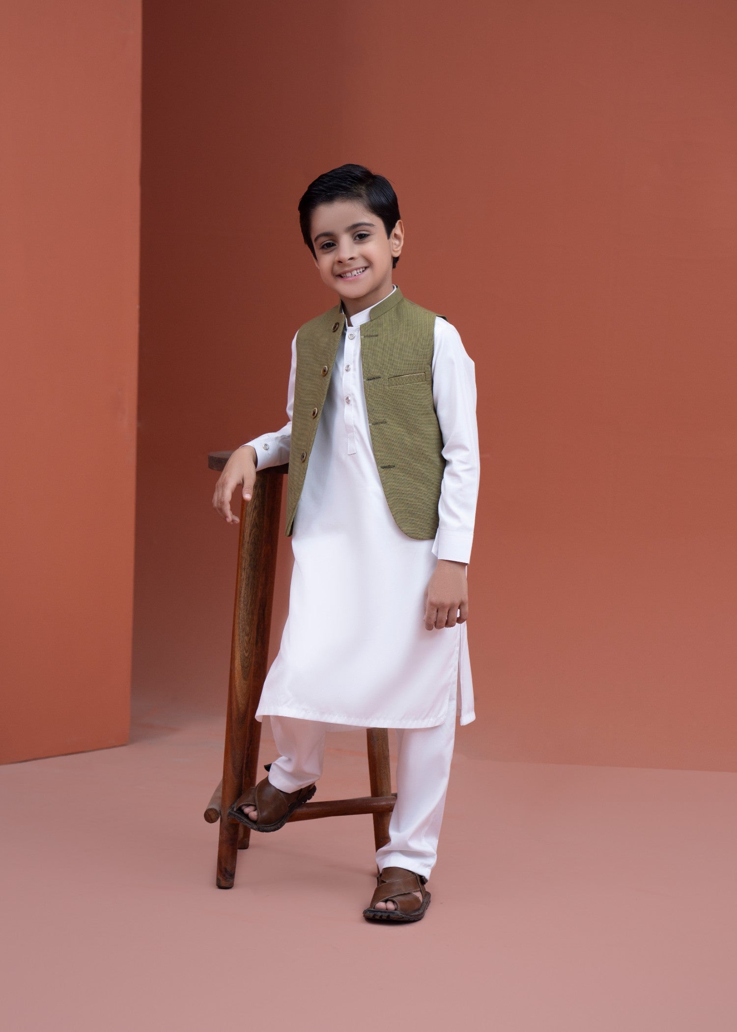 fine khaddar Waistcoat in Sage green