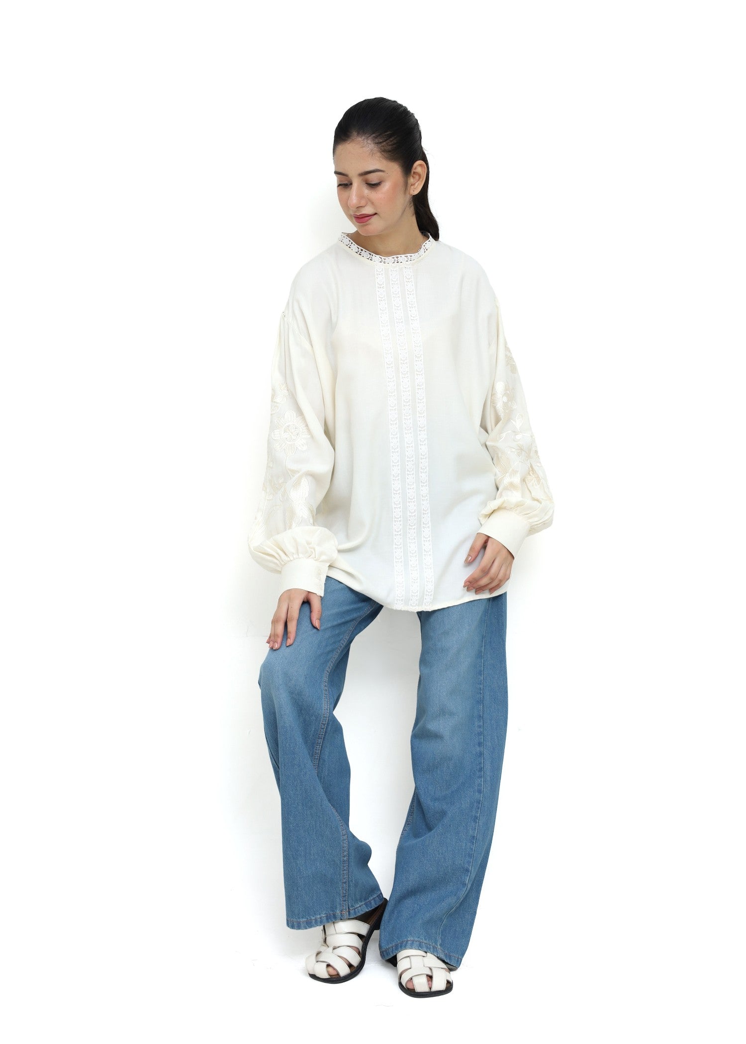 cotton linen Top in Ivory