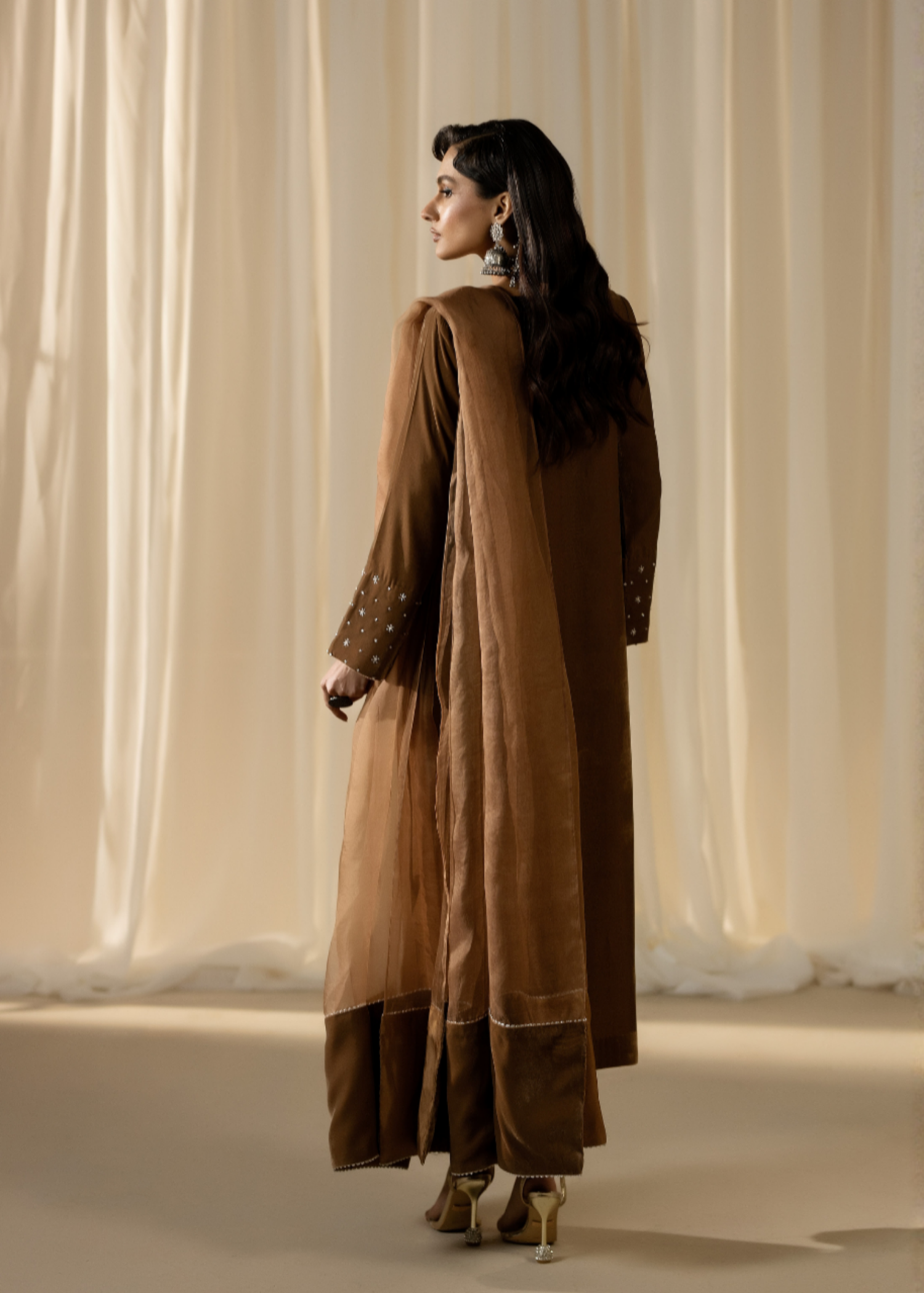 chinese micro velvet 9000 Kurta Set in Earth brown