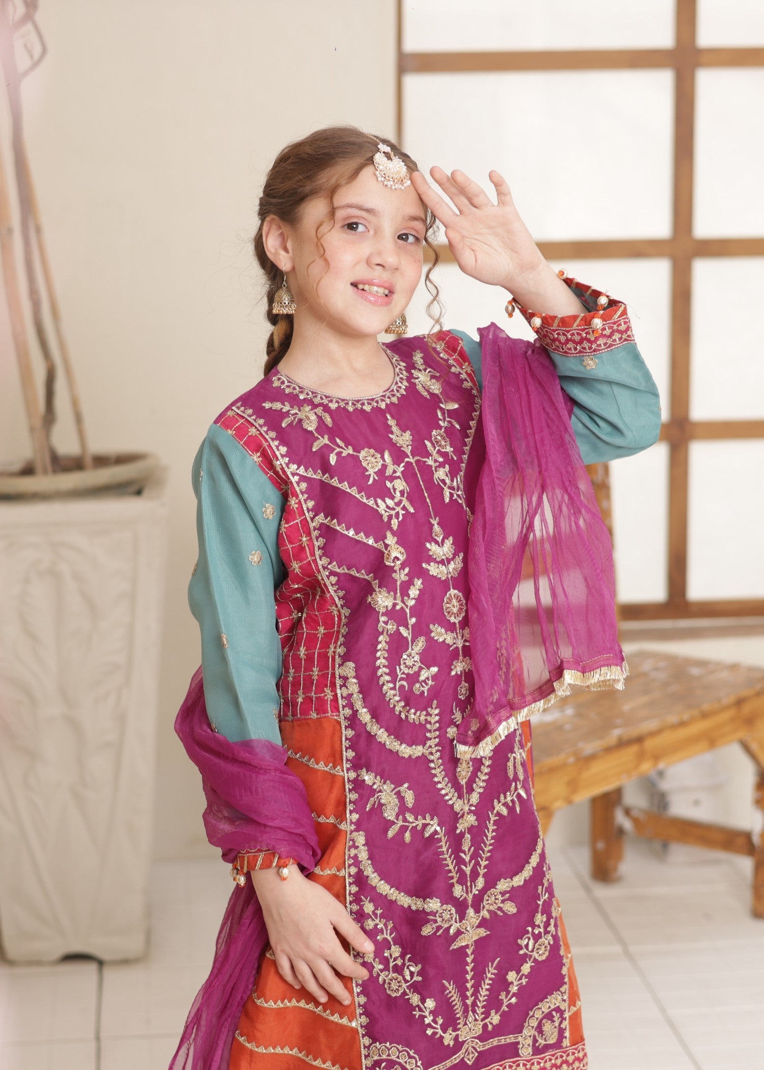 organza Kurta Set in Magenta