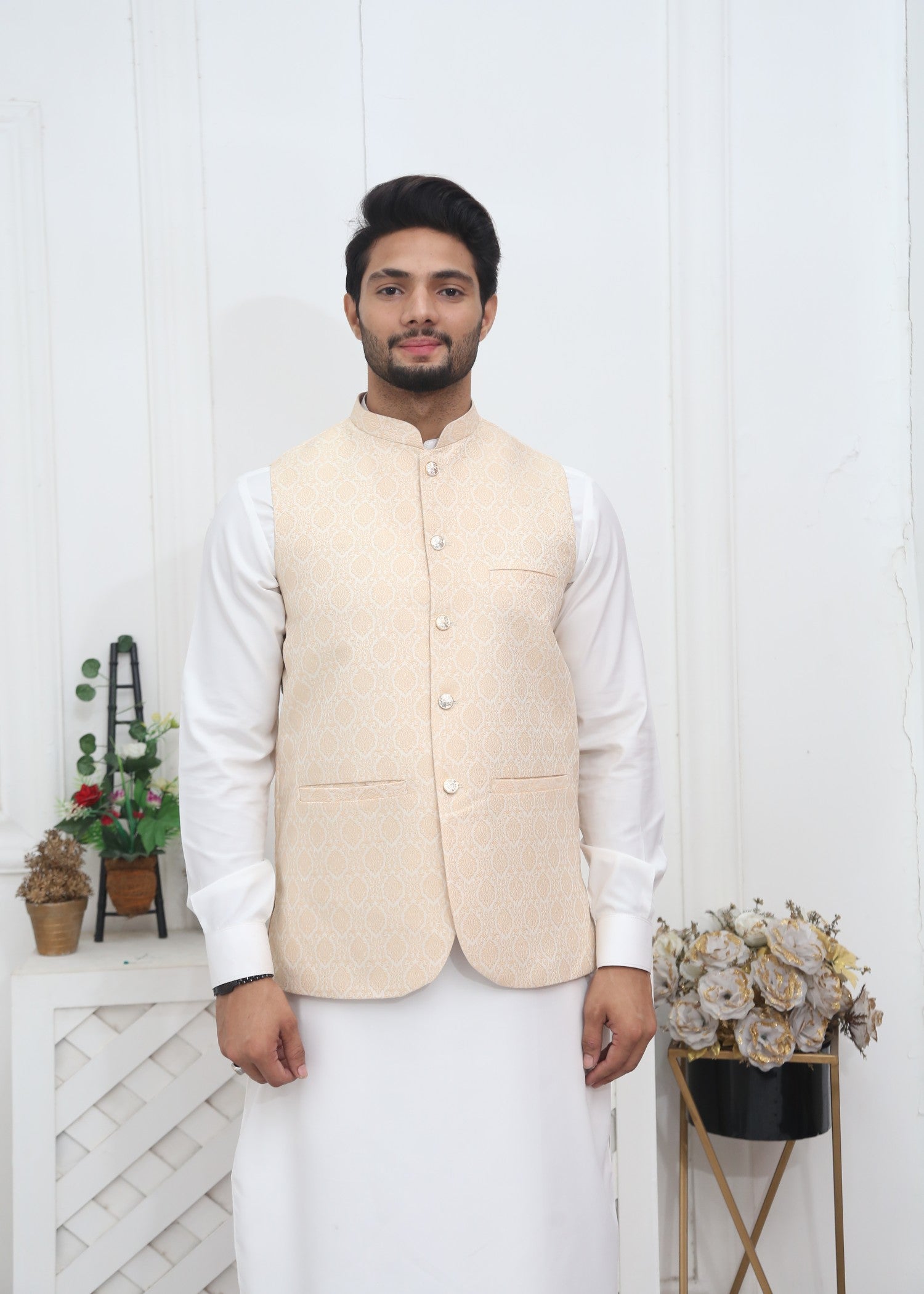 jamawar Waistcoat in Beige