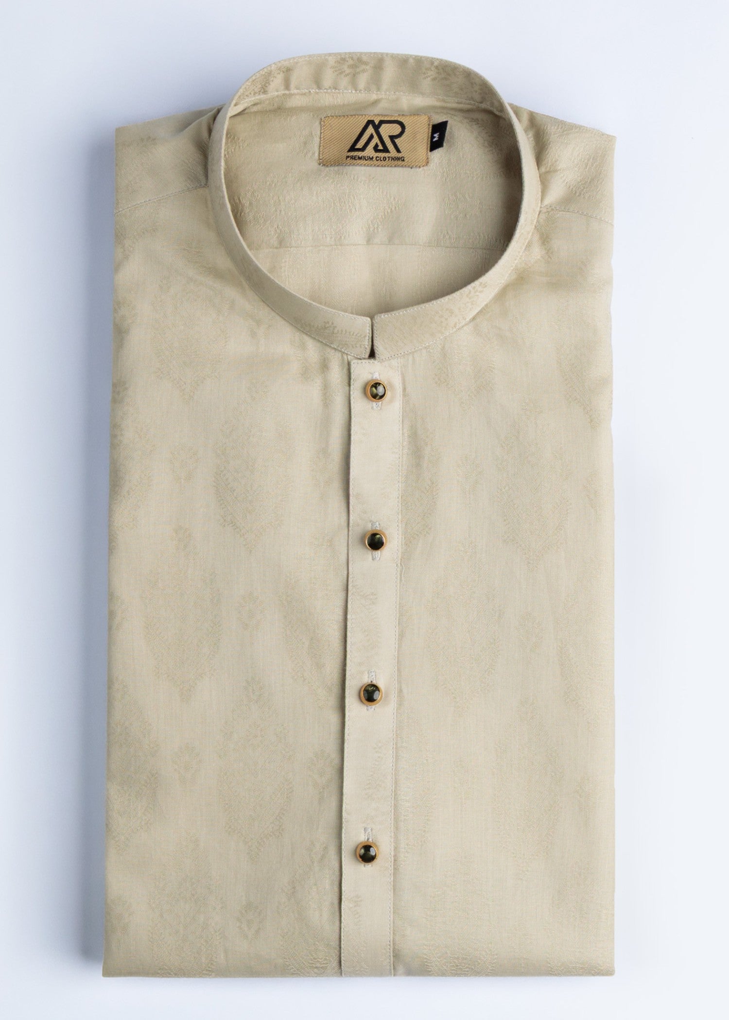 self jacquard Kurta in Beige by Atiq Ur Rehman