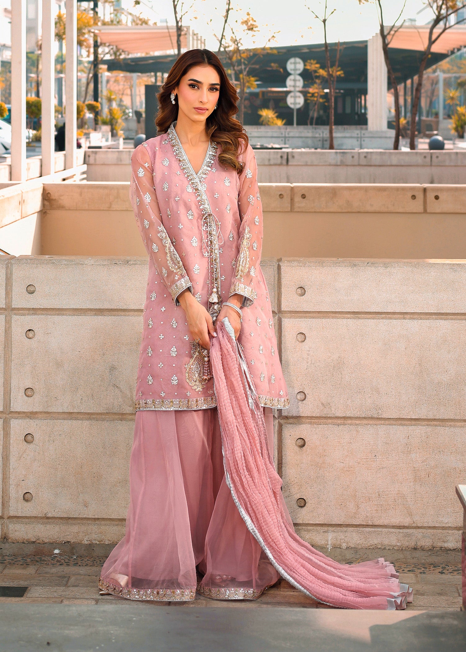 viscose Angrakha in Tea rose pink
